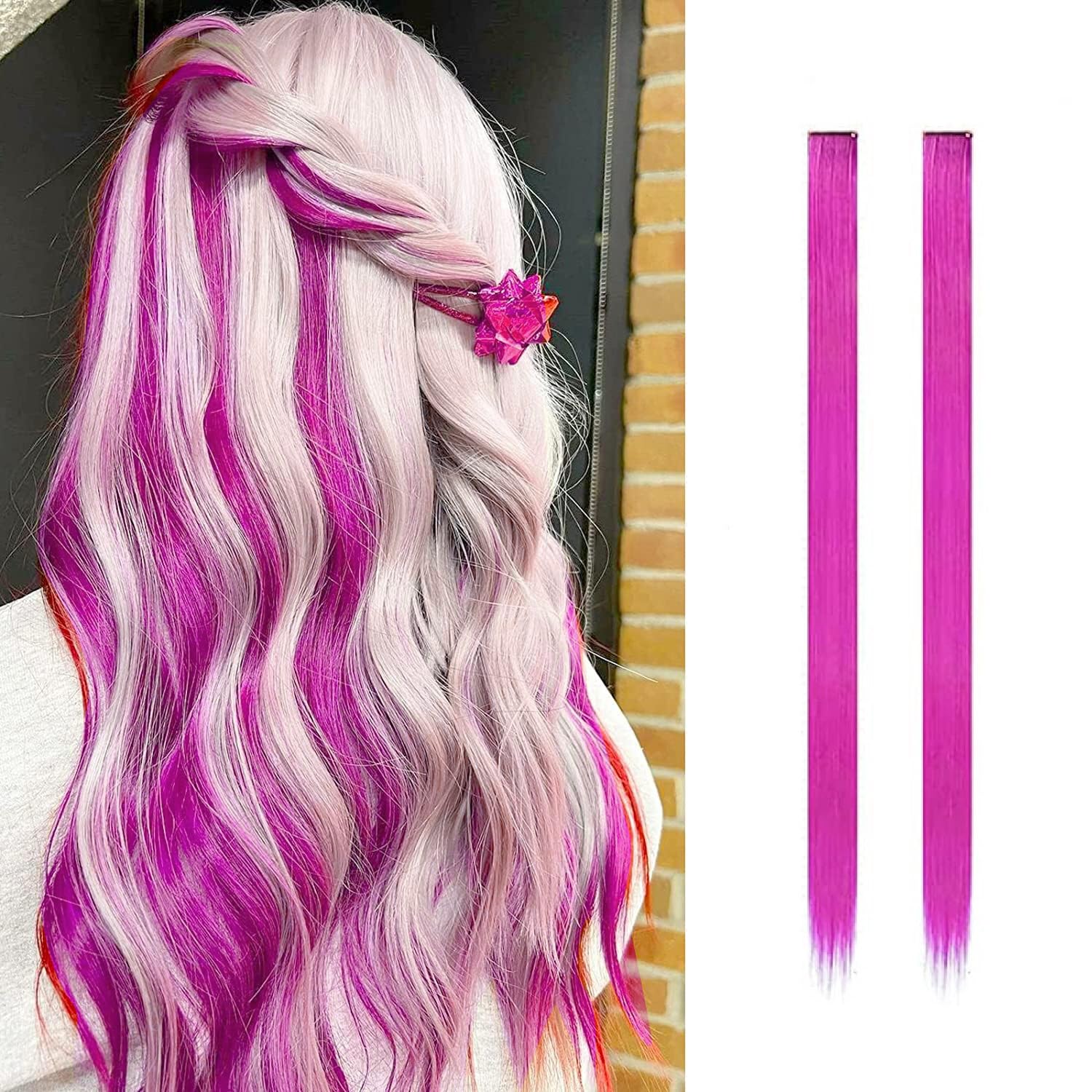 BOXO 2-Piece Fake Hair Colored Streaks Hair Extensions for Kids & Women - Perfect for Cosplay, Parties & Everyday Styling
