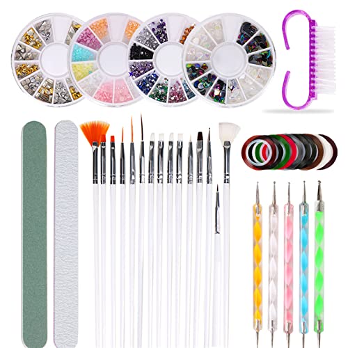 EXCLUZO Professional Nail Art Tool Kit - Double Ended Dotting Pens, Nail Brushes & Glitter Set for Salon & Home Manicure - Perfect for Nail Art Designs, DIY Nail Painting & Professional Nail Decoration