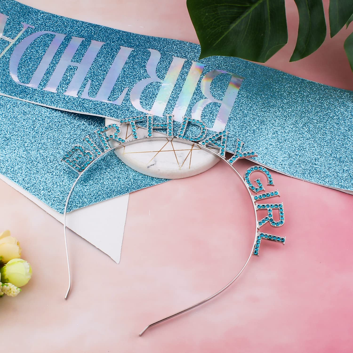 Chanaco Birthday Headband & Tiara Set for Women - Blue Birthday Sash, Crown, and Party Decorations | Perfect for Birthday Celebrations, Girls' Parties, and Special Occasions