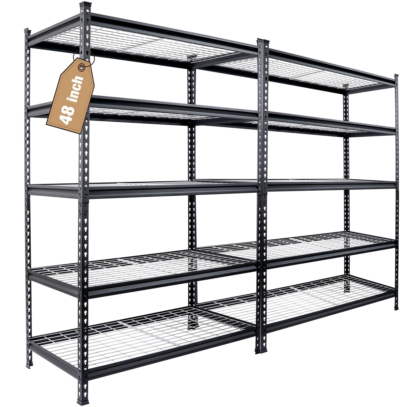 WORKPRO 5-Tier Heavy Duty Metal Shelving Unit, 48”W x 24”D x 72”H Adjustable Storage Rack - 4000 lbs Total Capacity for Garage, Basement, Warehouse Organization - Perfect for Storing Tools, Equipment & Bulk Supplies (2 Pack)