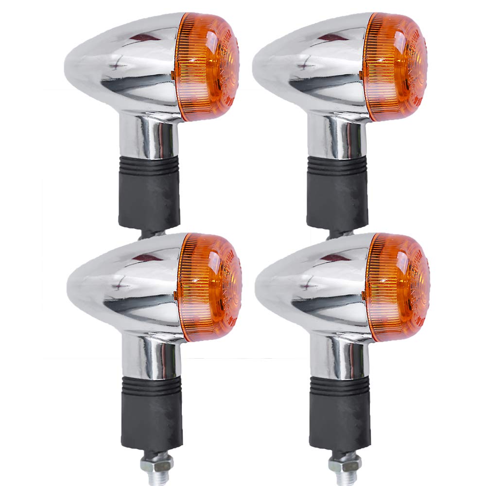 4PCS Amber Chrome Bullet Motorcycle Turn Signals - Front & Rear LED Blinker Indicator Lights Replacement for Honda, Harley, Kawasaki, Suzuki, Yamaha Cruiser & Bobber - Enhanced Visibility for Night Riding & Safety