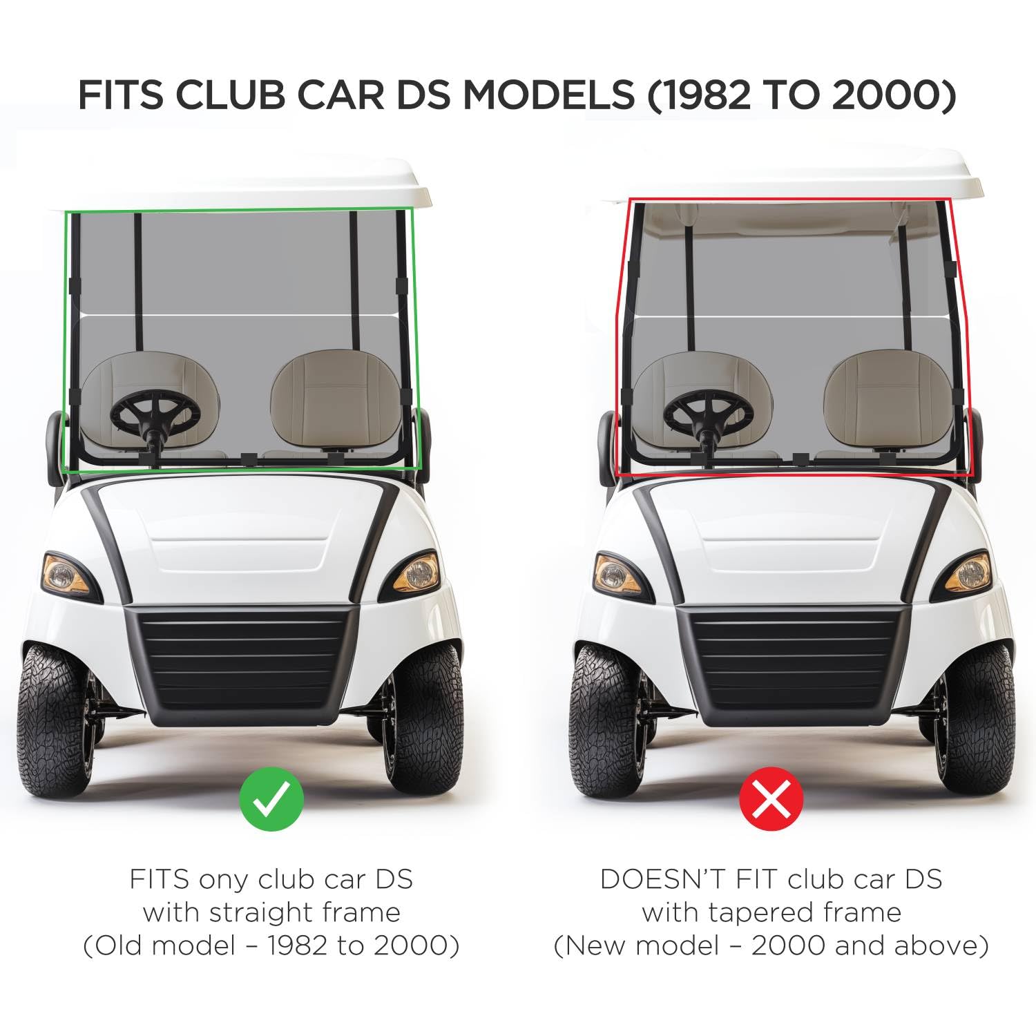 Club Car DS Windshield Replacement for 1982-2000.5 Models - Tinted UV Protection, Impact Resistant Acrylic, Foldable Golf Cart Front Windshield - Perfect for Golf Courses, Resorts, and Outdoor Recreation