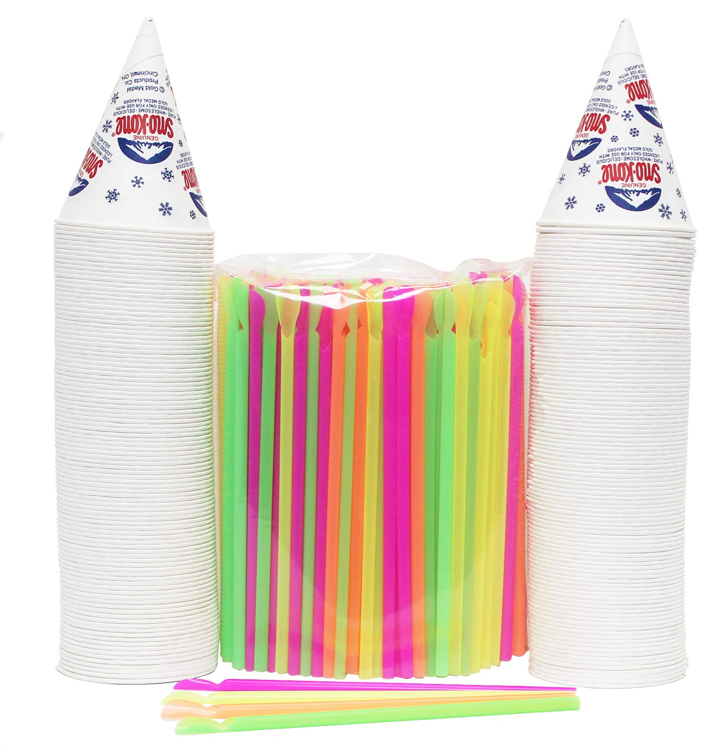 200 Pack 6oz Disposable Snow Cone Cups with 200 Spoon Straws - Perfect for Summer Parties, Concessions, and Frozen Treats at Home