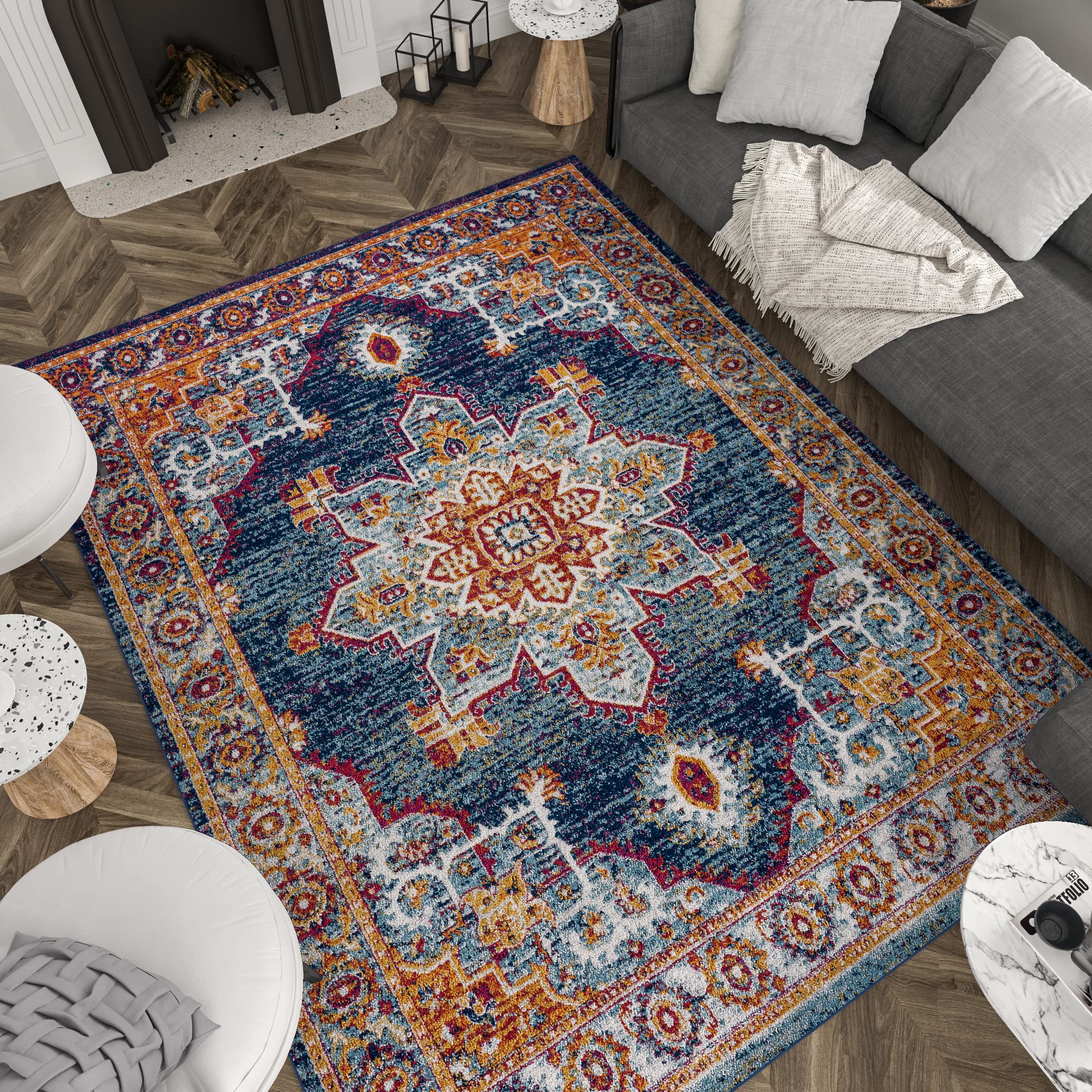 Premium Mila Blue 8x10 Area Rug - Soft Traditional Medallion Design for Living Room, Dining Room, Bedroom & Entryway - Large Indoor Carpet for Home Decor - Perfect for Cozy Spaces & High Traffic Areas