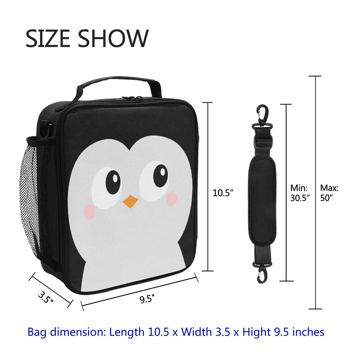 ZZXXB Insulated Lunch Bag - Reusable Thermal Cooler Tote for Kids, Students & Adults | Leakproof Penguin Design with Adjustable Shoulder Strap | Perfect for School, Work, Picnics & Outdoor Travel