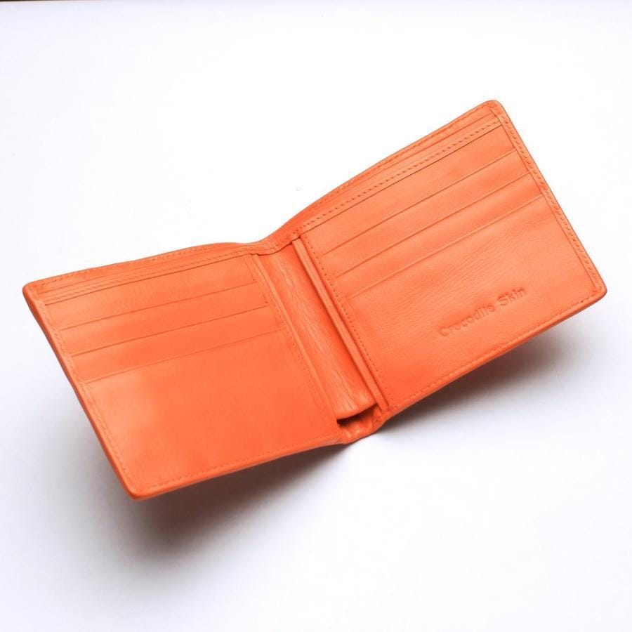 Premium Orange Crocodile Leather Men's Bifold Wallet - Stylish & Durable RFID Blocking Wallet for Everyday Use, Travel & Business (Gift for Men)