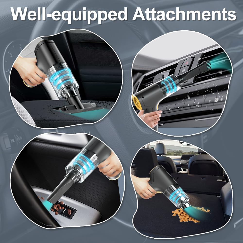 9000PA Cordless Rechargeable Car Vacuum Cleaner with Compressed Air Duster - Powerful Handheld Vacuum for Car Detailing, Home & Office Cleaning - Perfect for Pet Hair, Crumbs & Dust Removal