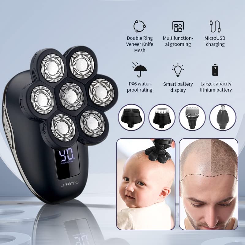 Professional Electric Razor for Men - 7 Blade Multi-Function Shaver & Bald Head Hair Clipper with LCD Display | Perfect for Beard Trimming, Grooming & Travel Kit | Ideal for Home, Office & Gym Use