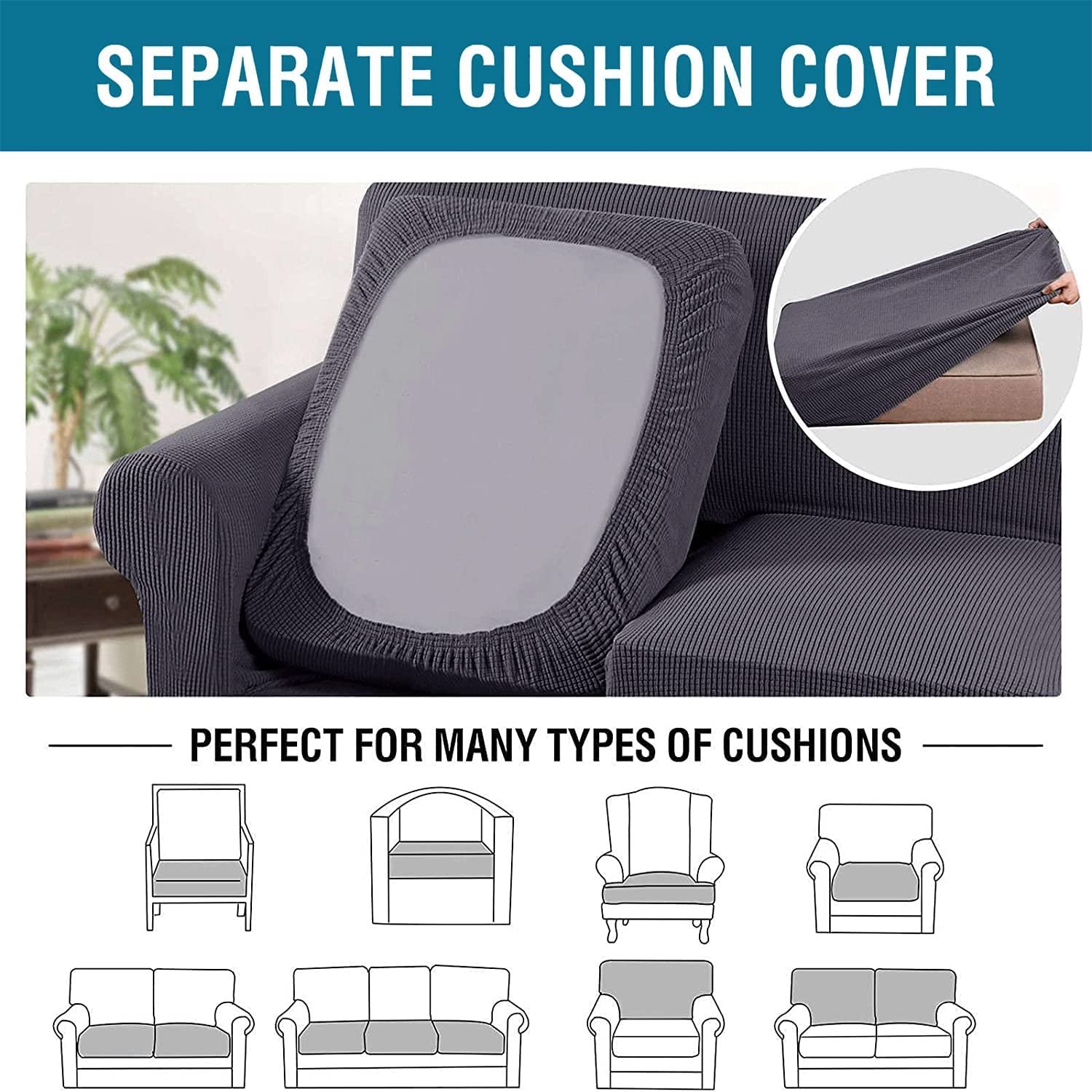 Soft Polar Fleece Stretch Sofa Slipcover with Elastic Band & Separate Seat Cushion Covers - Anti-Slip Living Room Couch Cover (Dark Grey, Large Sofa +4 Cushions) - Perfect for Home Decor, Pet Protection & Furniture Refresh