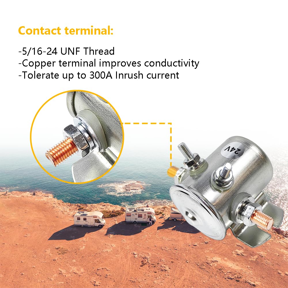 4 Terminal 24V DC Continuous Duty Solenoid Relay SPST Heavy Duty (Fits Golf Carts, Winches, Marine Applications) - OE# 5945-01-516-0446, 5945-00-081-9491, 0662565200754 | Perfect for Battery Isolation, Starter Circuits & Power Distribution