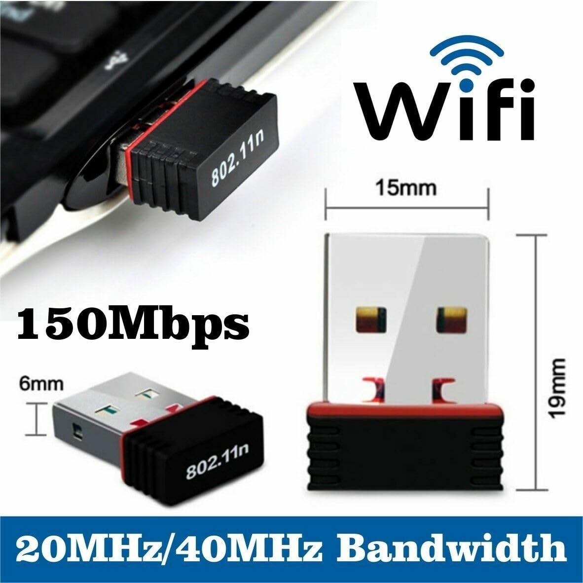 150Mbps Mini USB WiFi Adapter - Dual Band 2.4G/5G for PC Desktop - Home & Office Use