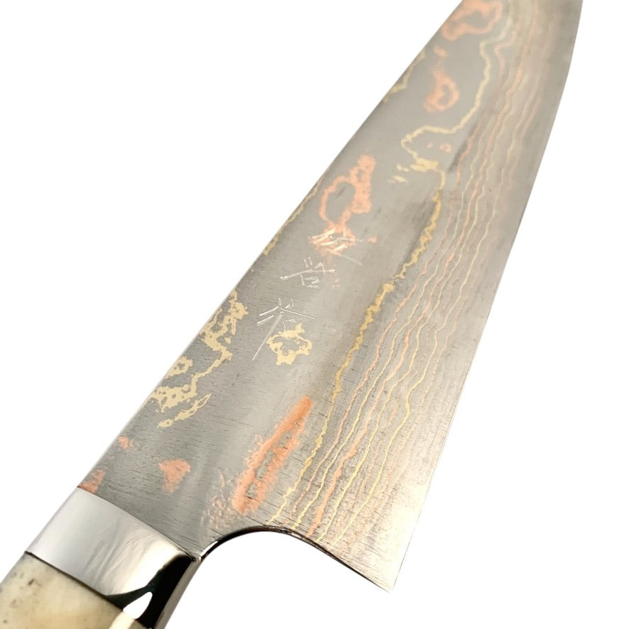 Takeshi Saji Blue #2 Steel 240mm Rainbow Gyuto Japanese Chef Knife with Cow Horn Handle - Perfect for Sushi, Meat Slicing & Professional Kitchen Use