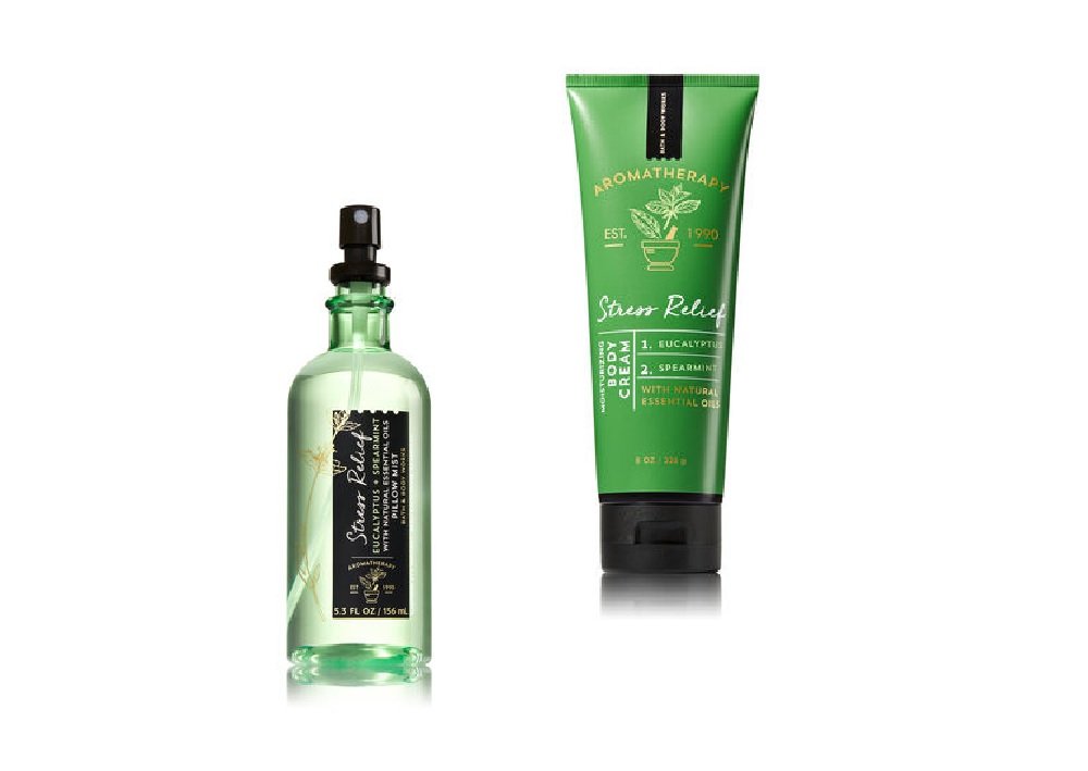 Bath and Body Works Aromatherapy Stress Relief Eucalyptus & Spearmint Pillow Mist & Body Cream Gift Set - Relaxing Sleep Aid & Spa Treatment for Home & Office Use