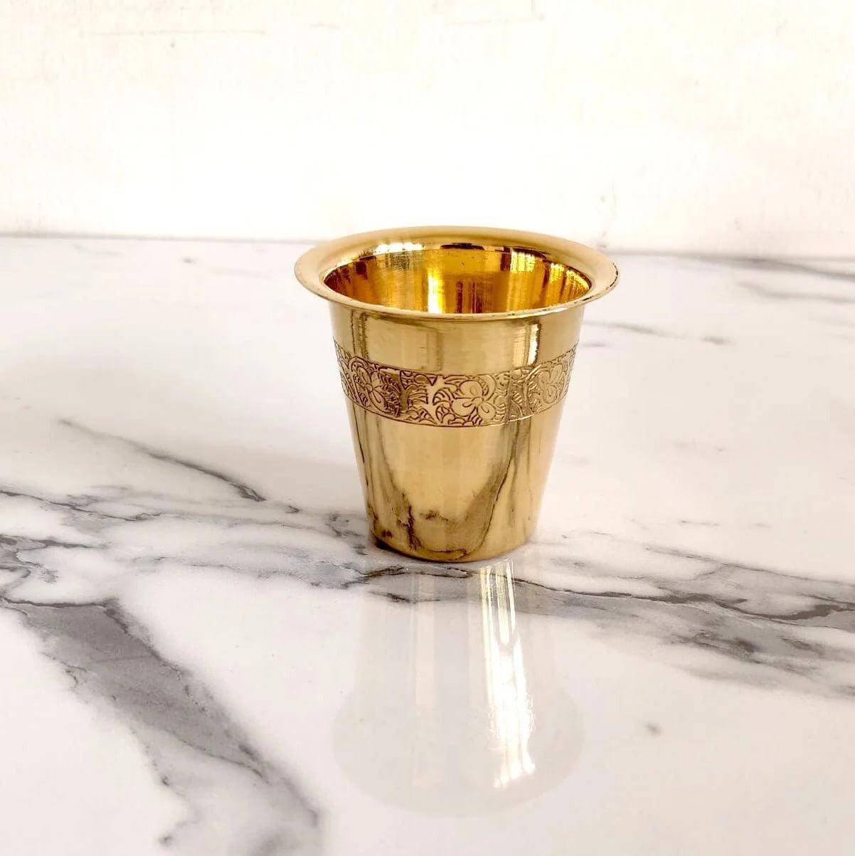 Handmade Brass Etched Tea Glass - Elegant Traditional Design for Hot & Iced Tea - Perfect for Home, Office & Gifting