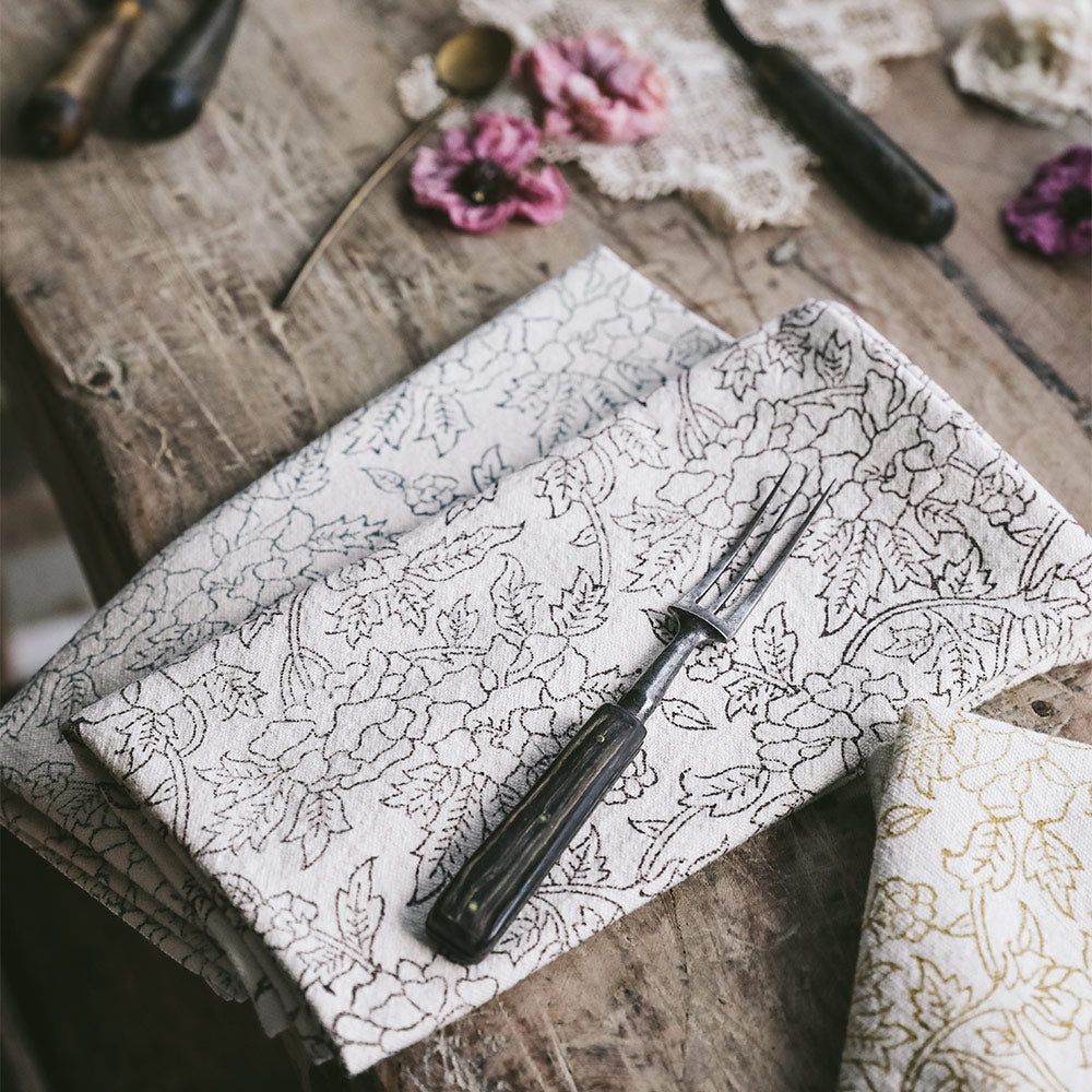 Hand Block Printed Botanical Cotton Napkins - Eco-Friendly Table Linens for Dining, Parties & Home Decor