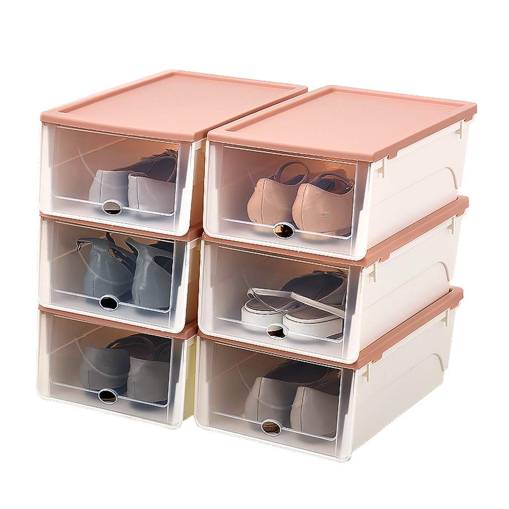 TOMYEUS Adjustable Stackable Plastic Shoe Rack Organizer - 6-Piece Set with Clear Doors for Sneakers, High Heels & Boots | Space-Saving Shoe Storage Solution for Closet, Entryway & Dorm Room Organization