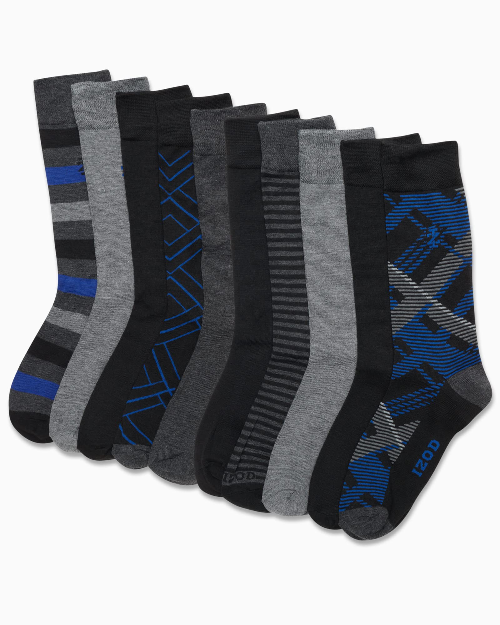 IZOD Men's Dress Socks - 10 Pack Lightweight Comfort Crew Socks for Business & Formal Wear - Perfect for Office, Weddings & Dress Shoes