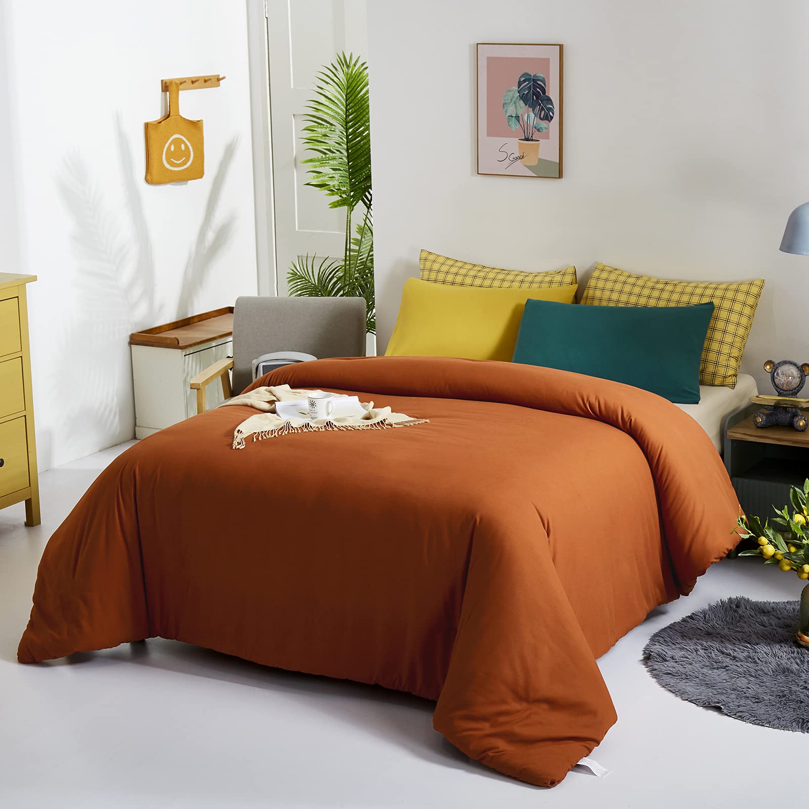 Burnt Orange Comforter Set Queen - 3 Piece Rust Bedding Set with Cozy Blanket for Full/Queen Bed - Solid Caramel & Reddish Brown Comforter for Women & Men - Perfect for Fall & Winter Bedroom Decor