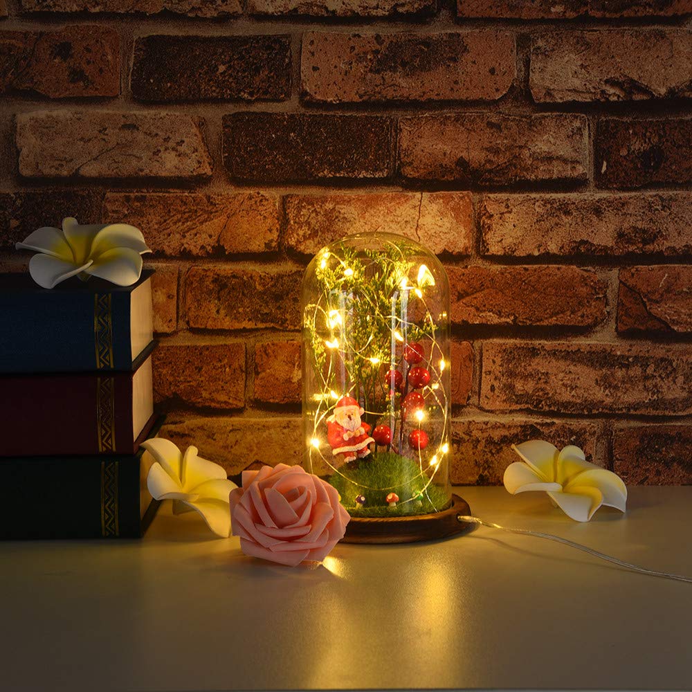 Sanamity Wire Lamp - Miniature Christmas Scene Decor with Santa Claus & Red Berries - Perfect for Holiday Home Decor, Tabletop Display, and Festive Gift Ideas