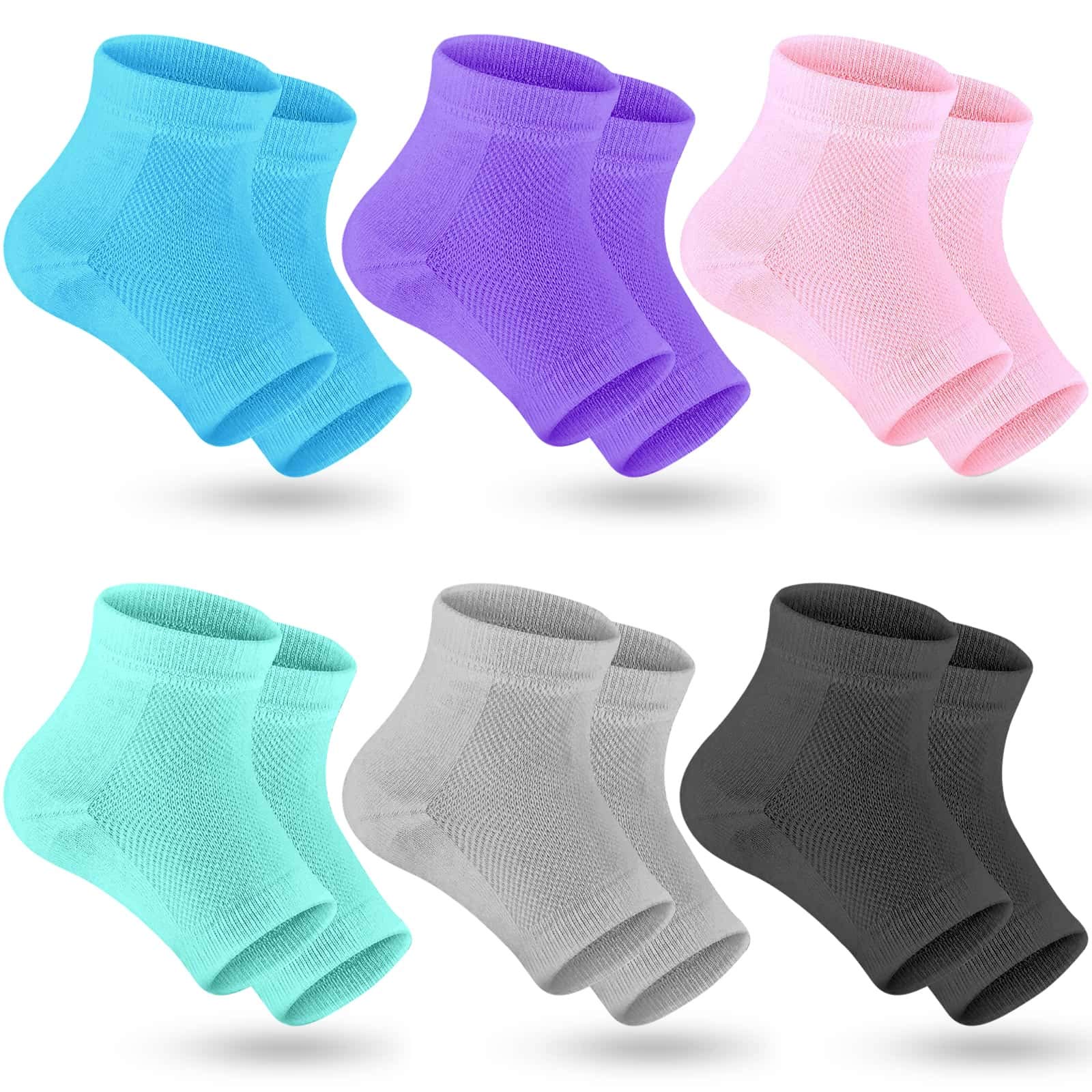 Selizo 6 Pairs Moisturizing Open Toe Socks for Women - Cracked Heel Repair Gel Socks for Dry, Hard Feet - Soft Foot Care with 6 Color Options - Perfect for Overnight Treatment, Pedicures & Relaxation