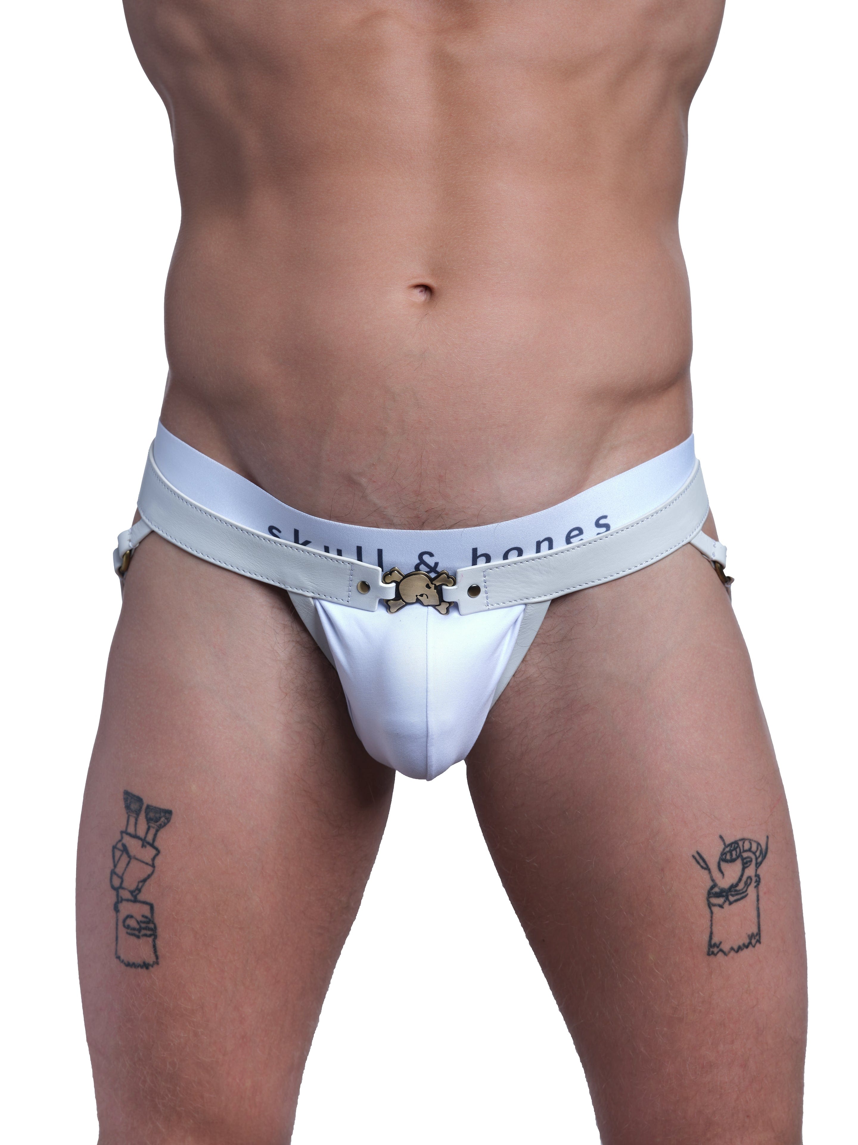 Premium White Leather Jock Harness - Adjustable BDSM Gear for Men | Perfect for Fetish Parties, Roleplay & BDSM Scenes
