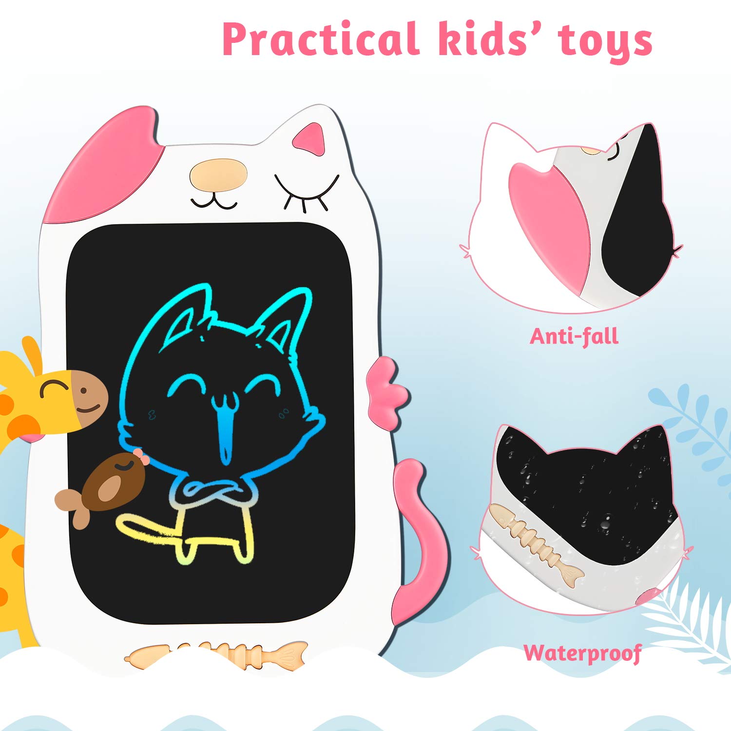 Bravokids 10 Inch LCD Writing Tablet & 8.5 Inch Cat Doodle Board - Educational Drawing Toys for 3-6 Year Old Girls & Boys | Perfect Toddler Gifts for Birthday, Travel & Classroom Learning Activities