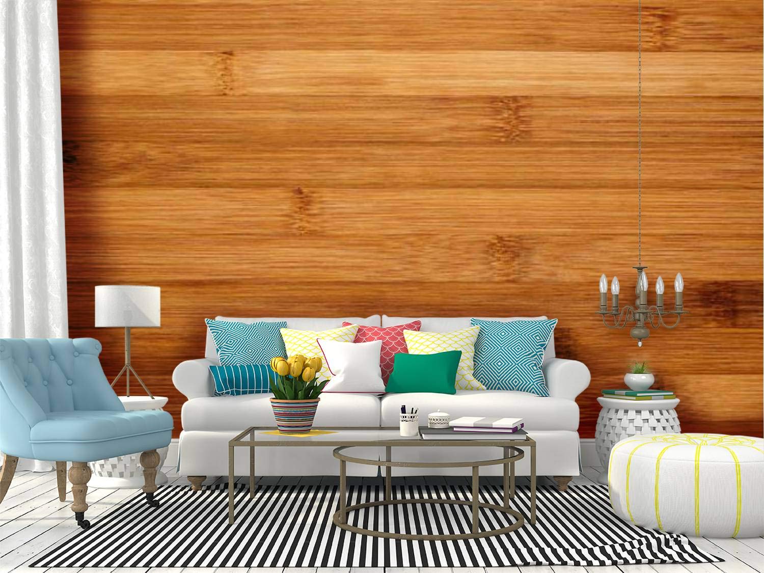 Brown Bamboo Wood Texture Peel and Stick Wallpaper - Self-Adhesive Vinyl Film Roll for Walls, Horizontal Plank Design, Top View Closeup - Perfect for Home Decor, Bedroom Accent Walls, Office Renovation & Shelf Lining