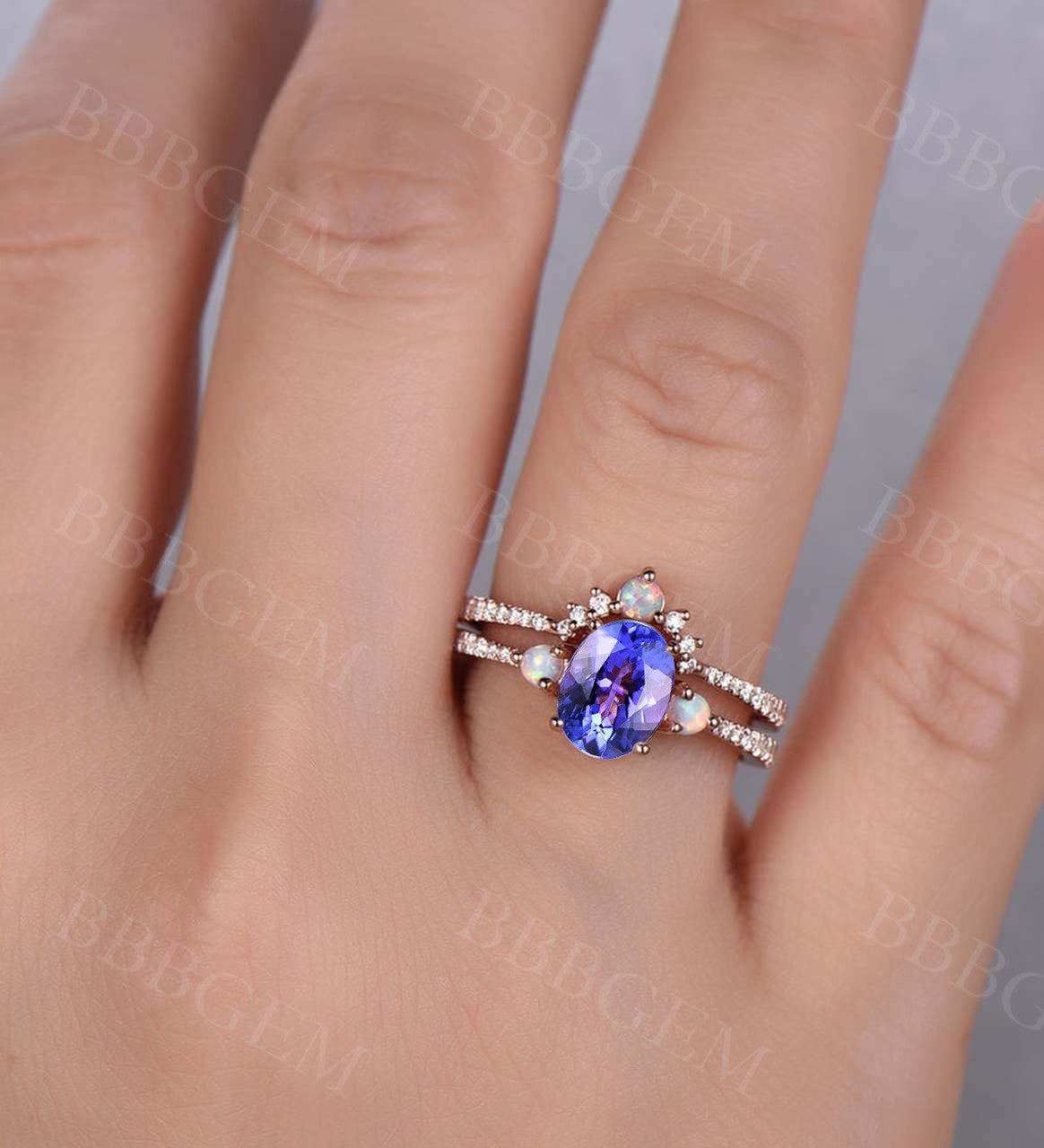 Blue Tanzanite Engagement Ring & White Gold Wedding Band Set - Stackable Bridal Jewelry for Women, Perfect for Proposals, Anniversaries & Special Occasions