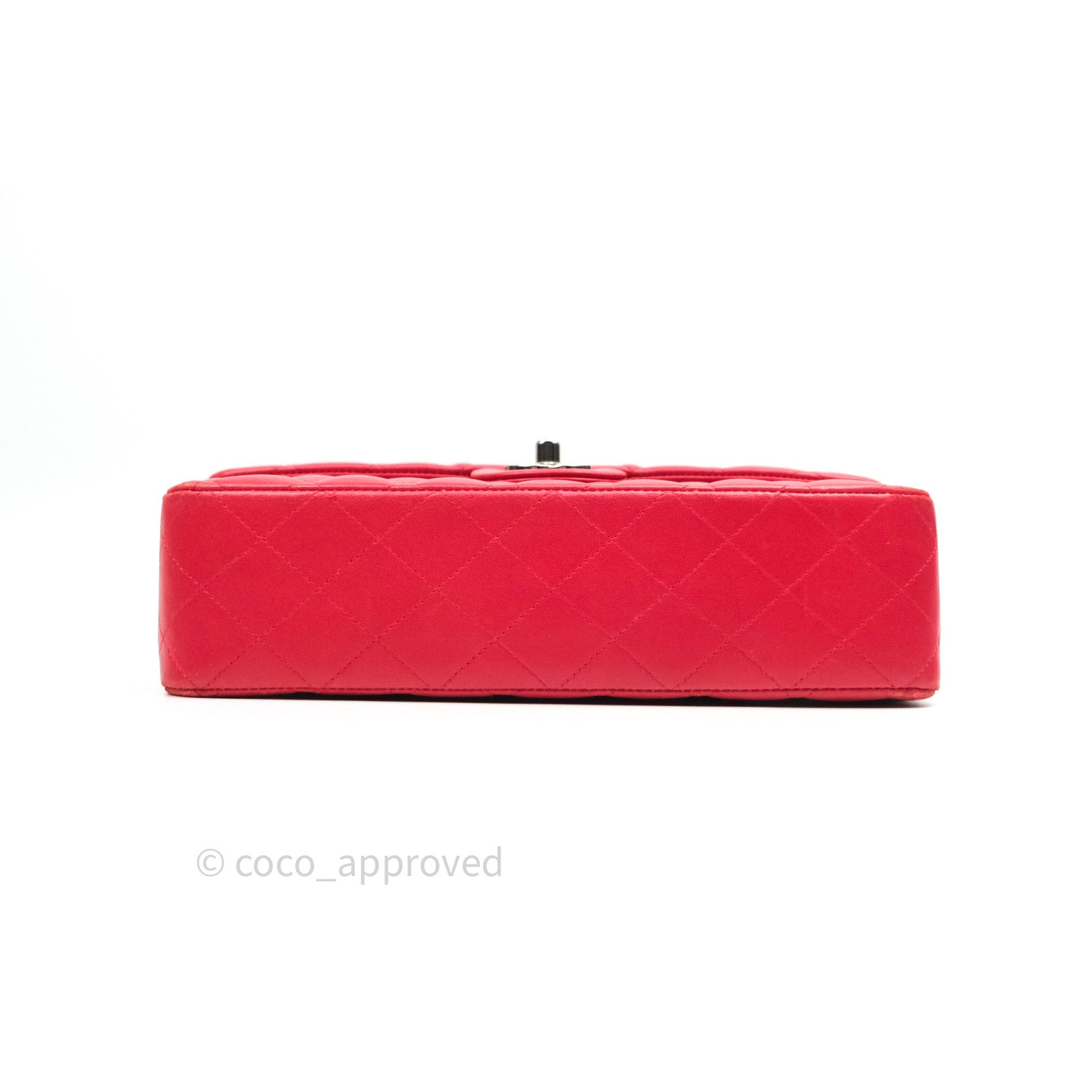 Chanel Classic Medium Double Flap Bag - Red Lambskin Leather with Silver Hardware | Luxury Handbag for Women, Perfect for Date Night & Special Occasions