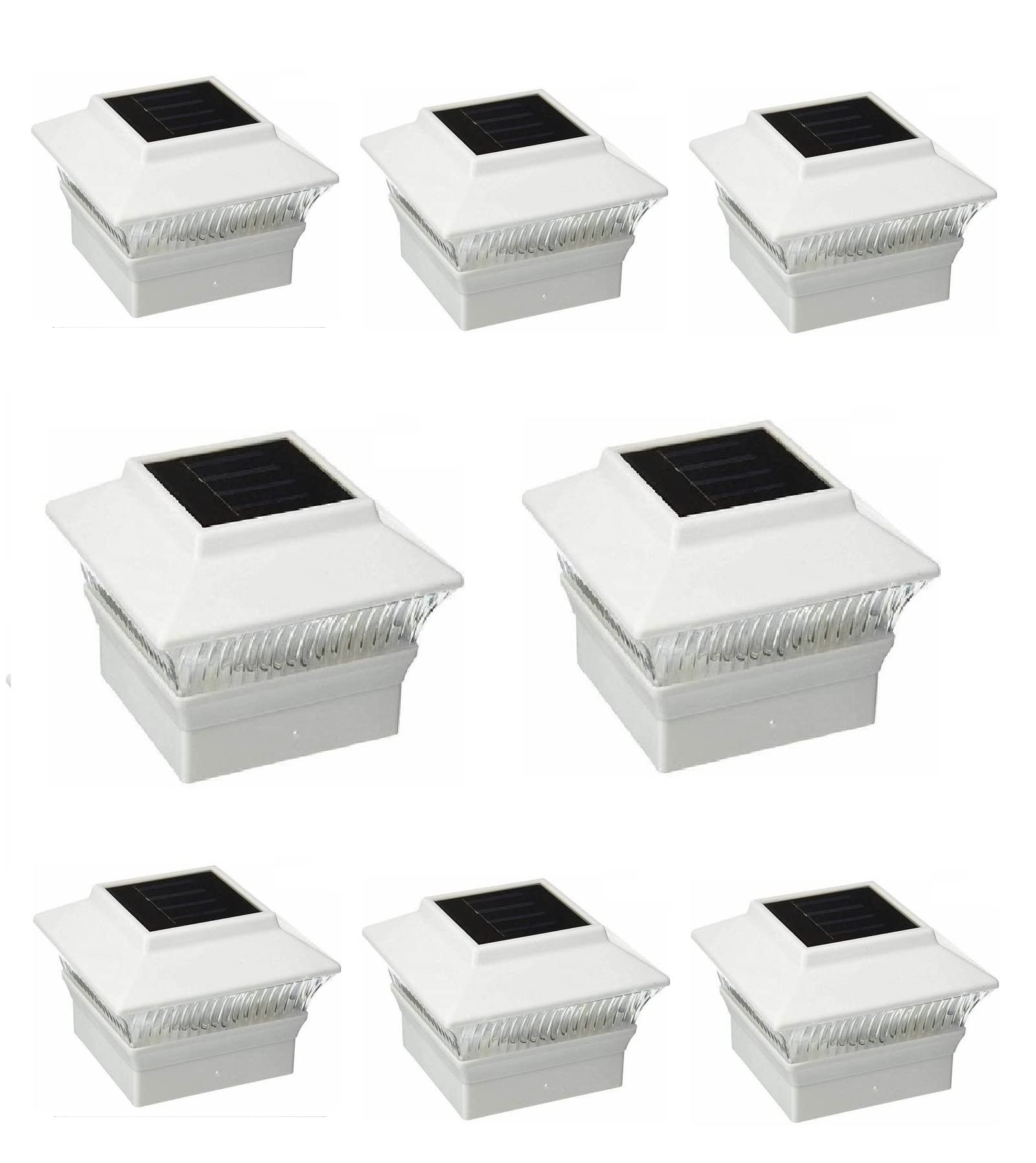 8 Pack Solar Fence Post Caps - 4x4 Inch White Square PVC Solar Lights for Outdoor Fence, Deck & Pathway - Weatherproof Solar Powered Garden Lighting for Backyard, Patio & Lawn Decoration