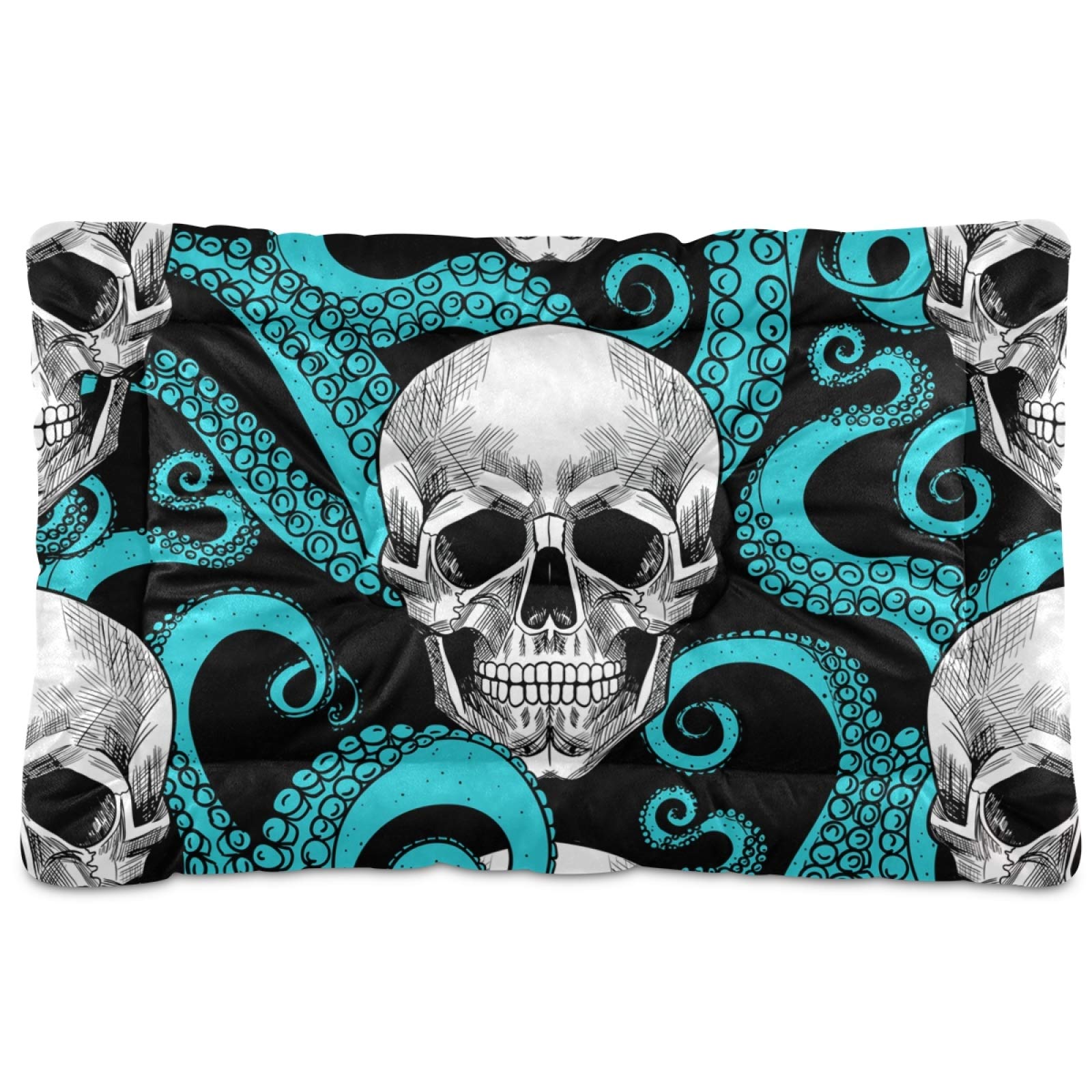 Gothic Skull Octopus Dog Bed Mat - Washable Pet Crate Mattress for Large, Medium & Small Dogs - 24x18 Inches (21002350) - Perfect for Puppy Naps, Crate Training & Gothic Home Decor