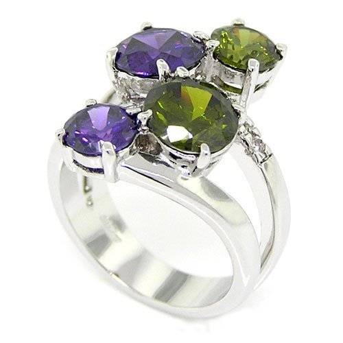 Elegant Spray Cocktail Ring with Genuine Olivine, Amethyst & White Cubic Zirconia | Perfect for Evening Parties, Weddings & Special Occasions