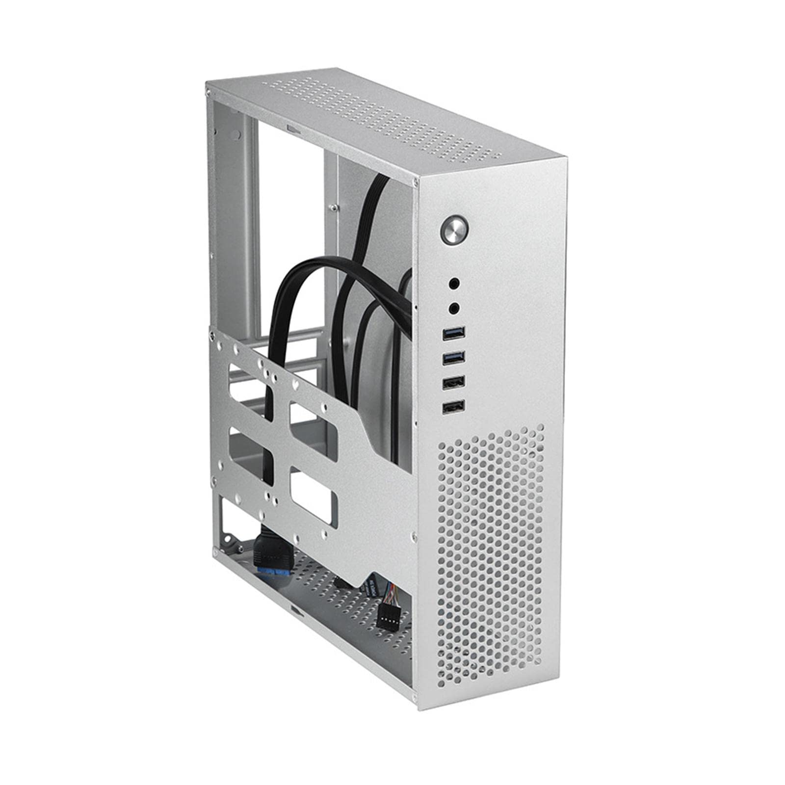 SECRET DESIRE Metal Wall Mounted Computer Case - Compact Desktop Chassis for Micro ATX 24x24 Motherboard (Silver) | Perfect for Space-Saving Home Office & Gaming PC Setups