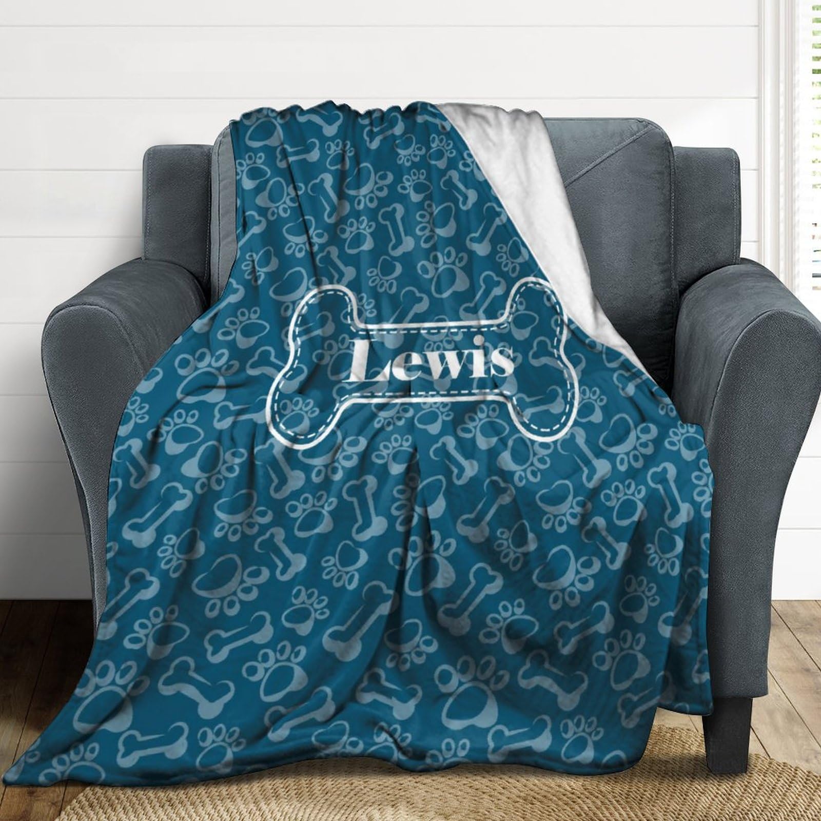 Custom Personalized Paw Print Dog Blanket with Pet's Name - Soft Fleece Throw Blanket for Small, Medium & Large Dogs | Memorial Gift for Dog Lovers, Pet Parents | Perfect for Couch, Bed & Travel Use