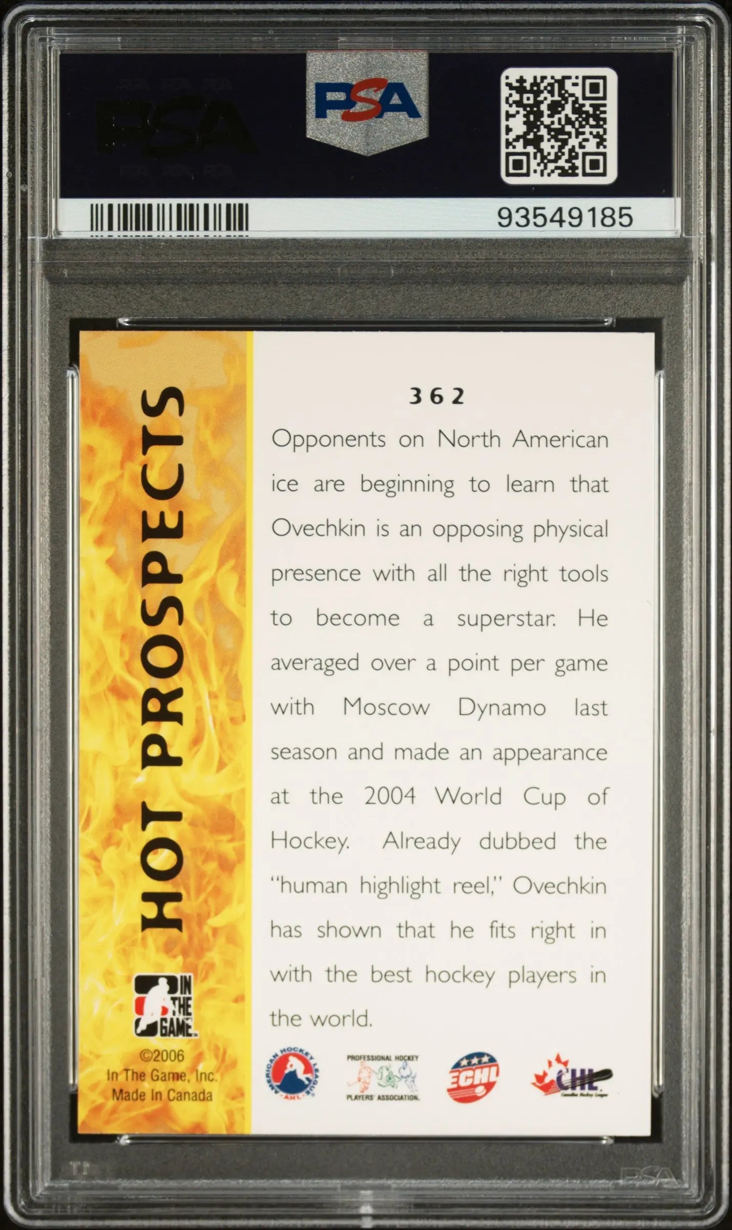 2005-06 In The Game Heroes & Prospects Alexander Ovechkin Rookie Card PSA 10 Gem Mint - Perfect for Hockey Collectors & Washington Capitals Fans