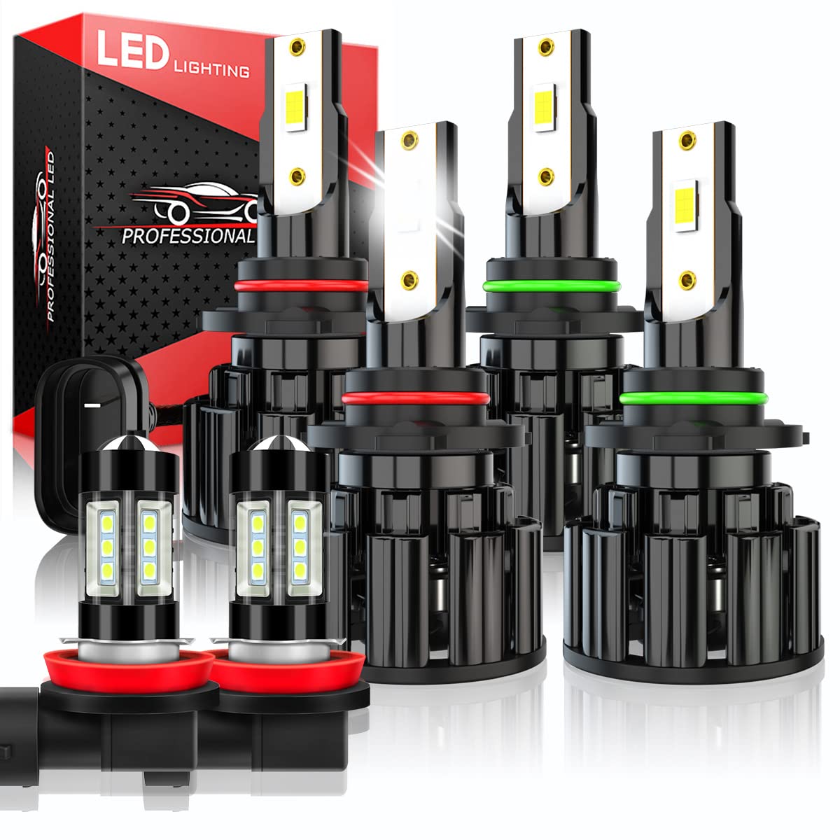 2005-2010 Honda Odyssey LED Headlight Bulbs Kit - 9005 High Beam & 9006 Low Beam & H11 Fog Lights - 60W 10000LM 6000K White Super Bright - IP67 Waterproof Plug and Play (6-Pack) - Perfect for Night Driving and Foggy Conditions