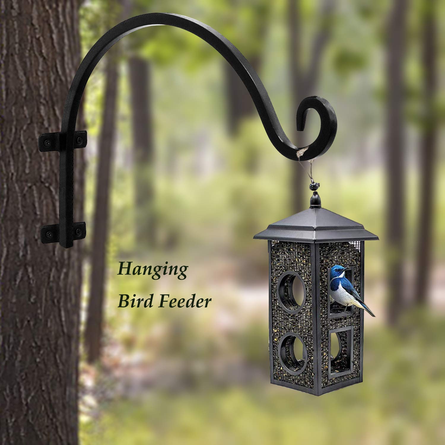16 Inch Black Heavy Duty Iron Plant Hook - Rust-Resistant Outdoor Hanging Basket Hook with Screws Included for Plants, Lanterns & Wind Chimes - Perfect for Garden, Patio, Balcony and Porch Decor