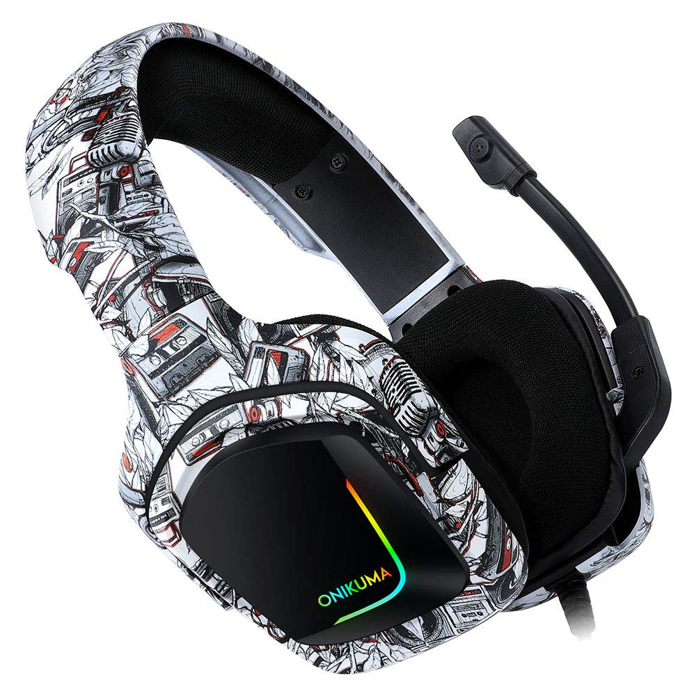 K20 RGB Gaming Headset with Microphone - Noise Cancelling Wired Headphones for Xbox One, PS4, PC - Lightweight Comfort & Crystal Clear Audio for Pro Gamers & Streamers (White) - Perfect for FPS, MOBA & Live Streaming Sessions