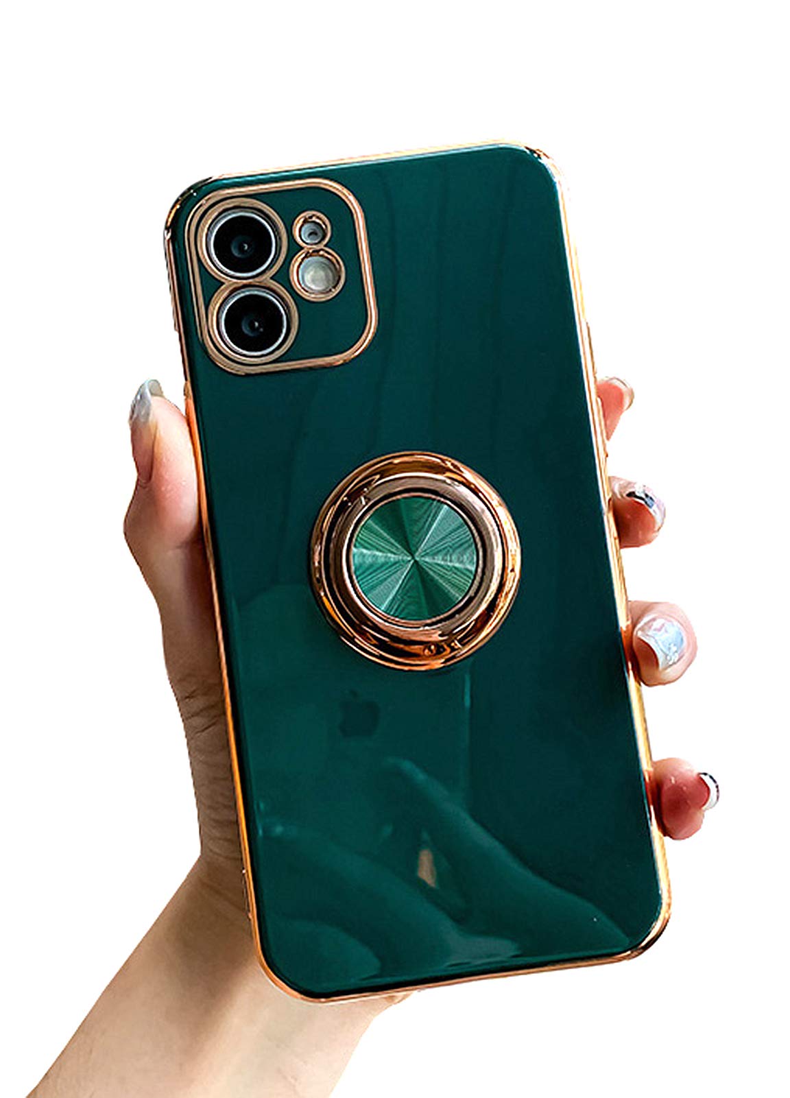 UnnFiko Shockproof Bumper Stand Case for iPhone 12 Pro Max - Soft TPU Protective Cover with 360° Rotating Ring Holder & Kickstand, Car Mount Compatible (Dark Green) | Perfect for Work, Travel & Daily Use