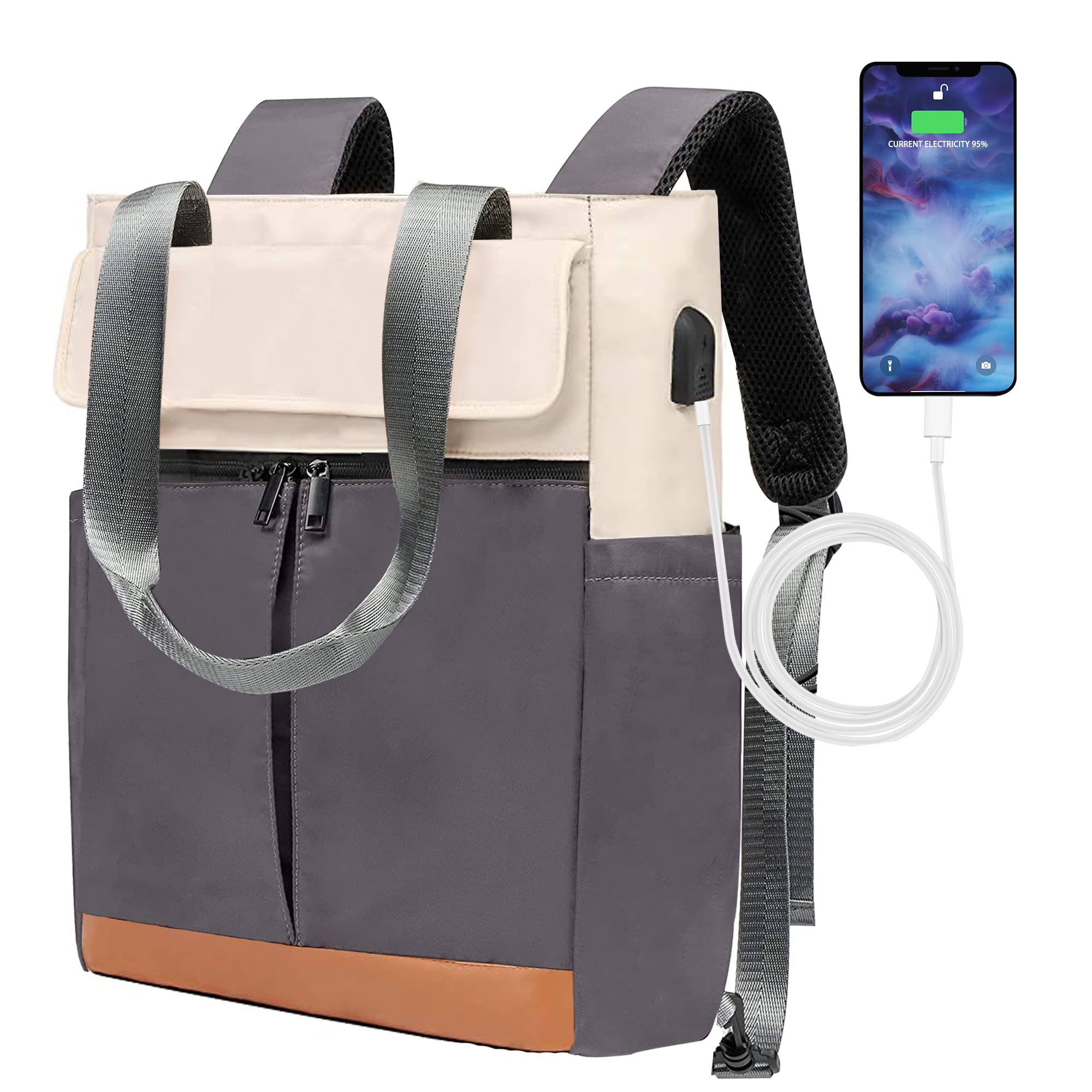 Convertible Daypack Laptop Backpack with USB Charging Port - Stylish Unisex Travel & School Bag for Women, Men & Students - Perfect for College, Commuting & Weekend Getaways