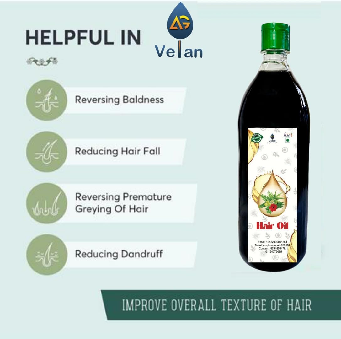 AG VELAN Herbal Hair Oil for Men & Women - Reduce Hair Fall, Dandruff & Promote Hair Growth | 500ml Natural Hair Care for Scalp Massage & Daily Hair Fall Control | Perfect for Dry, Damaged Hair & Split Ends Treatment