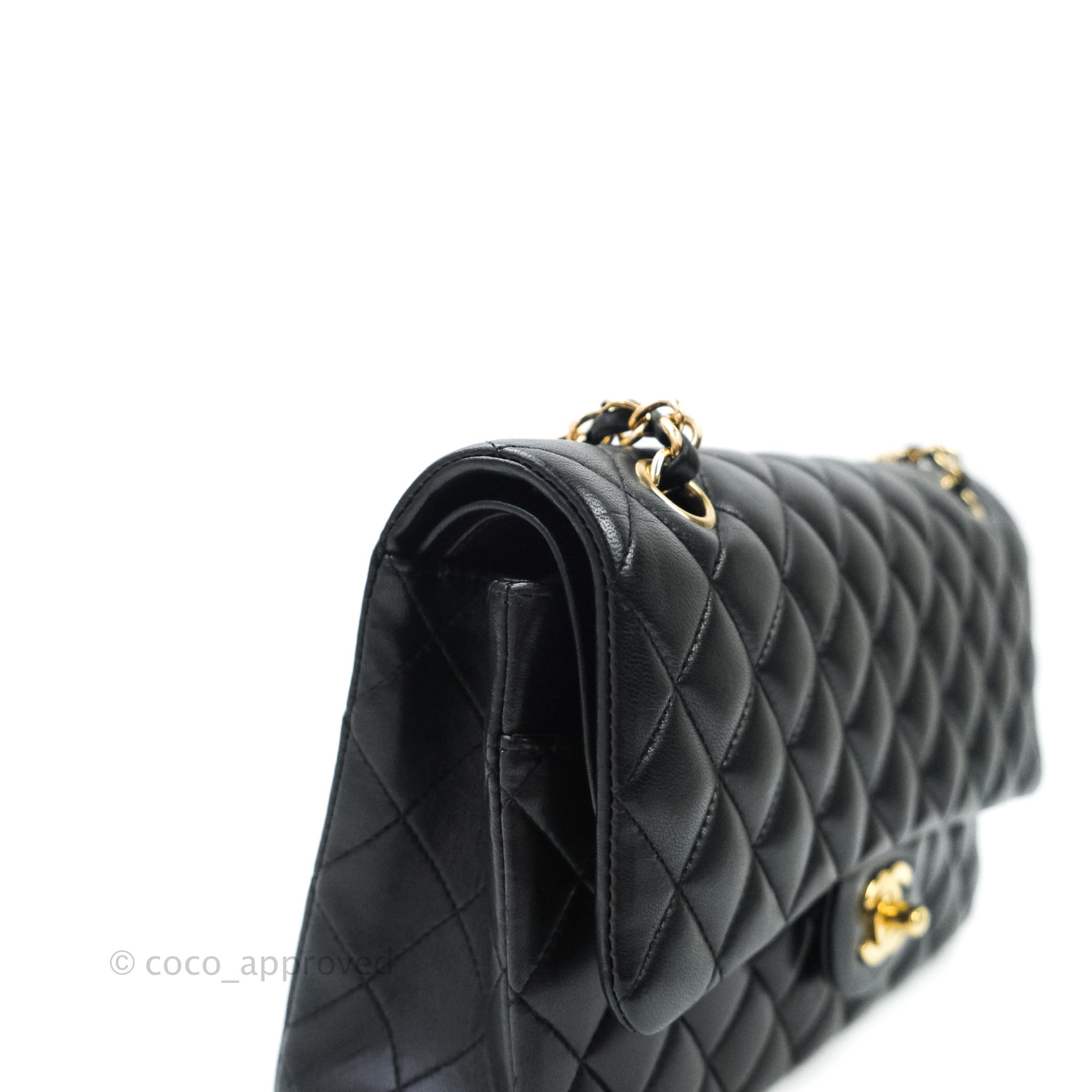 Chanel Classic Medium Double Flap Bag Black Lambskin Gold Hardware - Luxury Designer Handbag for Women, Perfect for Work, Evening Events & Special Occasions