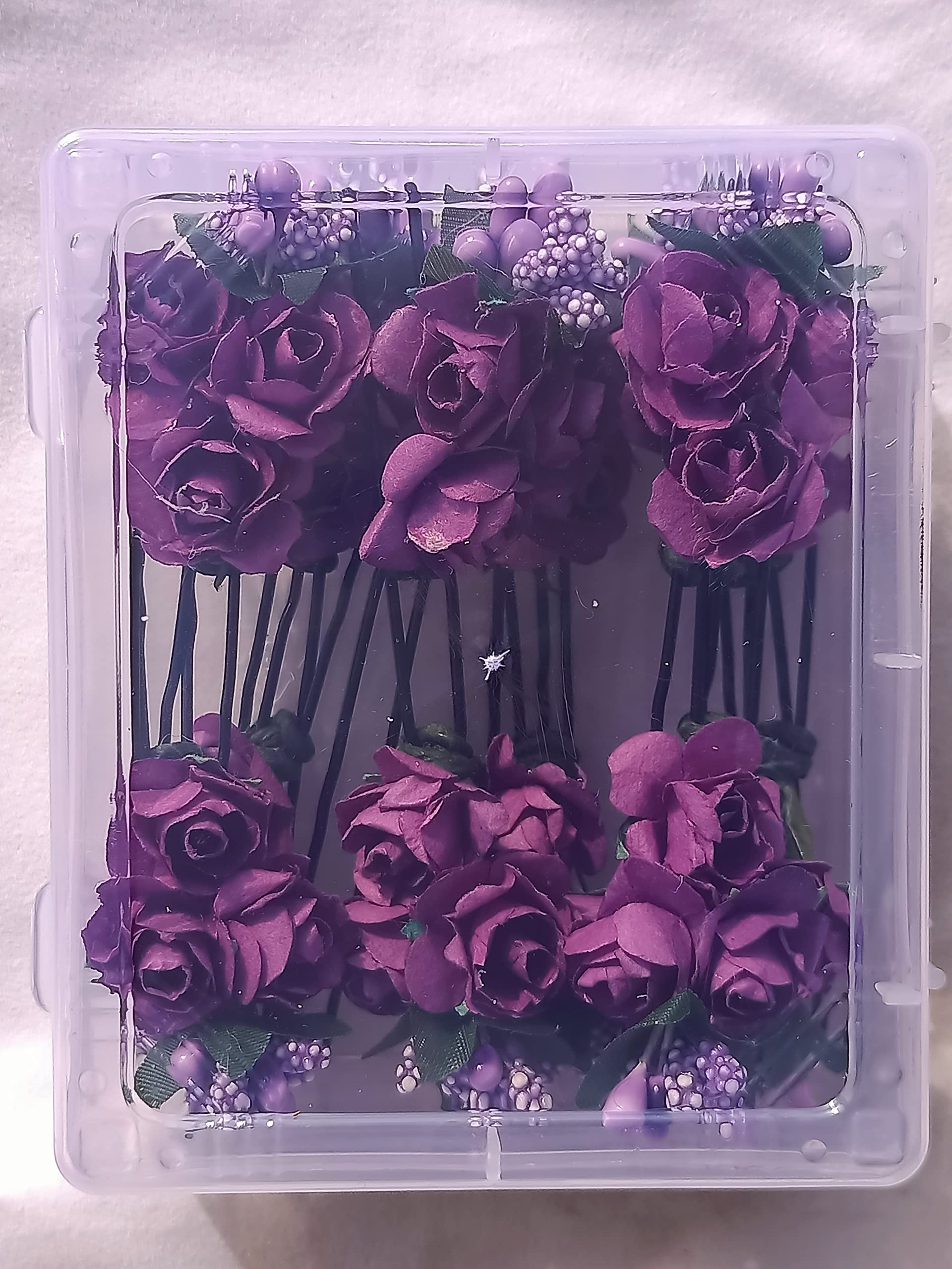 Peach & Pink Flower Juda Hair Pins for Women - 12 Pack Hair Accessories for Girls & Women, Purple Floral Hair Clips - Perfect for Weddings, Parties & Everyday Styling