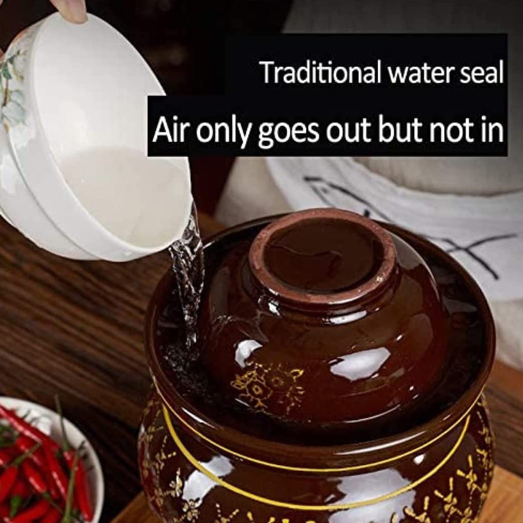 Premium Asian Pickle Jar - Ceramic Fermenting Jar with Lid for Kimchi, Sauerkraut & Pickles | Thickened Porcelain Pickling Pot | Airtight Food Storage Container | Ideal for Home Fermentation & Kitchen Organization (B-9KG)