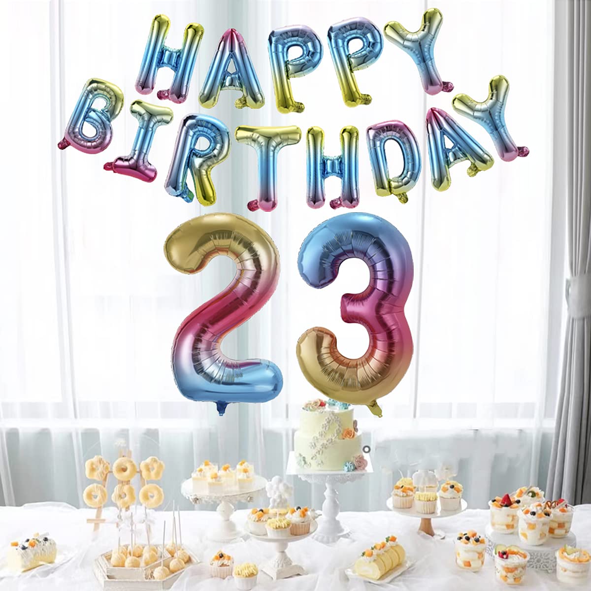 40 Inch Happy Birthday Number 23 Banner Balloons - Rainbow Gradient Foil Balloon Letters for Men & Women - 23rd Birthday Party Decorations - Perfect for Birthday Parties, Anniversaries & Celebrations