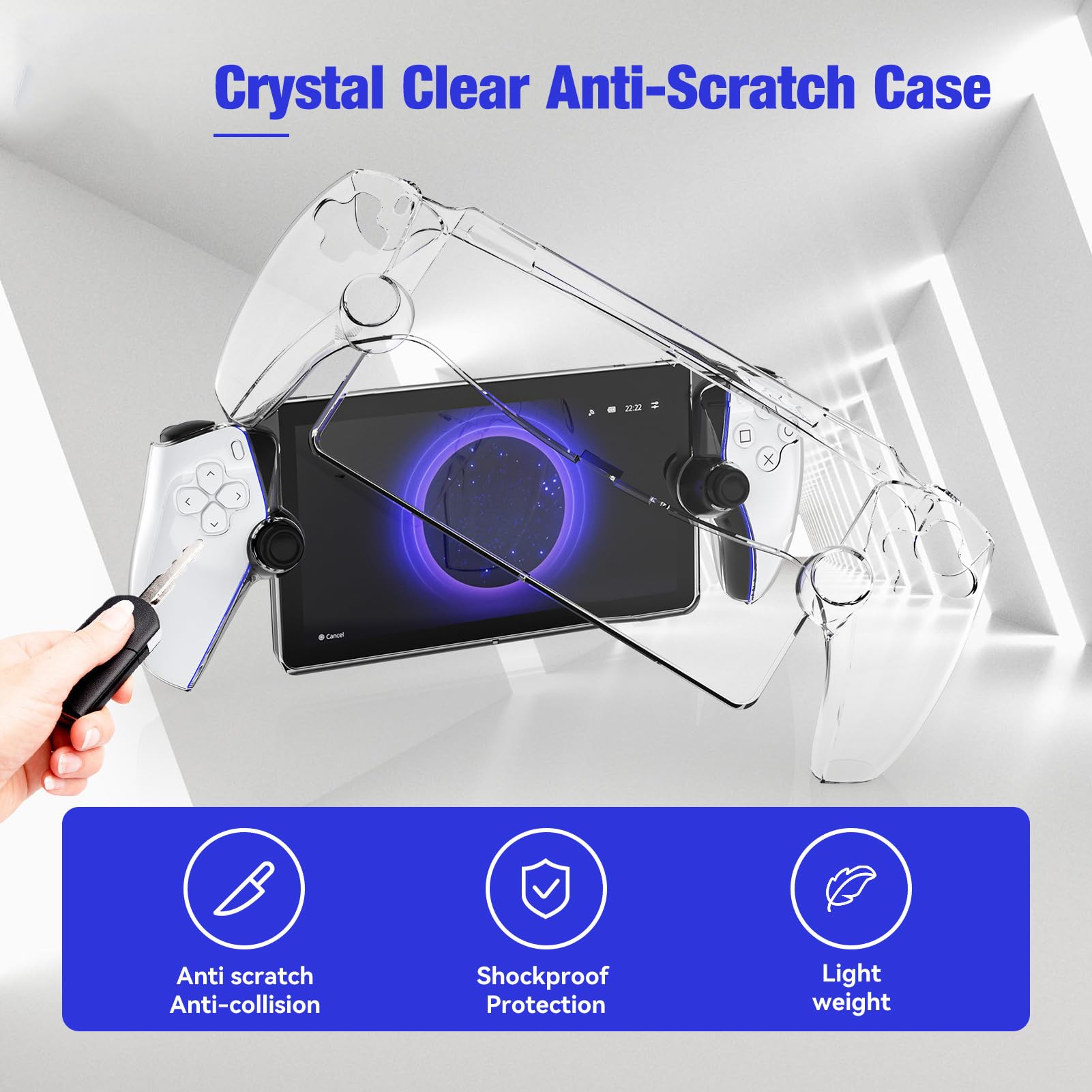 XBERSTAR Protective Case for PlayStation Portal Remote Player - PS5 Portal Cover with 6 Black Thumb Grip Caps, Compatible with Sony PS5 Portal (PC Cover + Thumb Grips) - Perfect for Gaming, Travel & Storage Protection