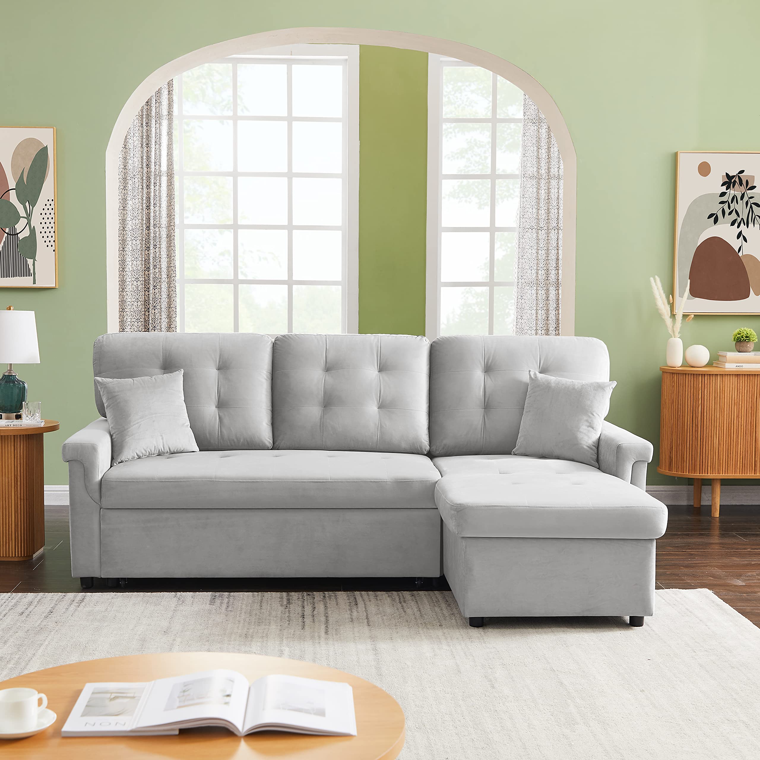 Yoglad Convertible L-Shaped Sectional Sofa Bed with Storage - 86