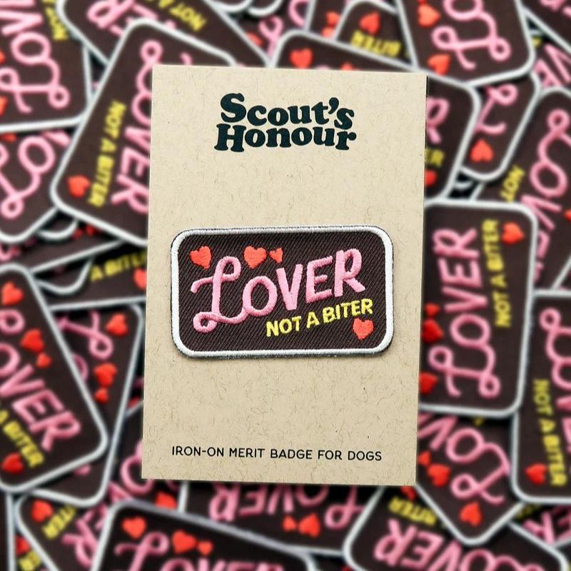 Scout's Honour Lover Not a Biter Iron-On Patch - Durable Embroidered Badge for Jackets, Backpacks & DIY Crafts