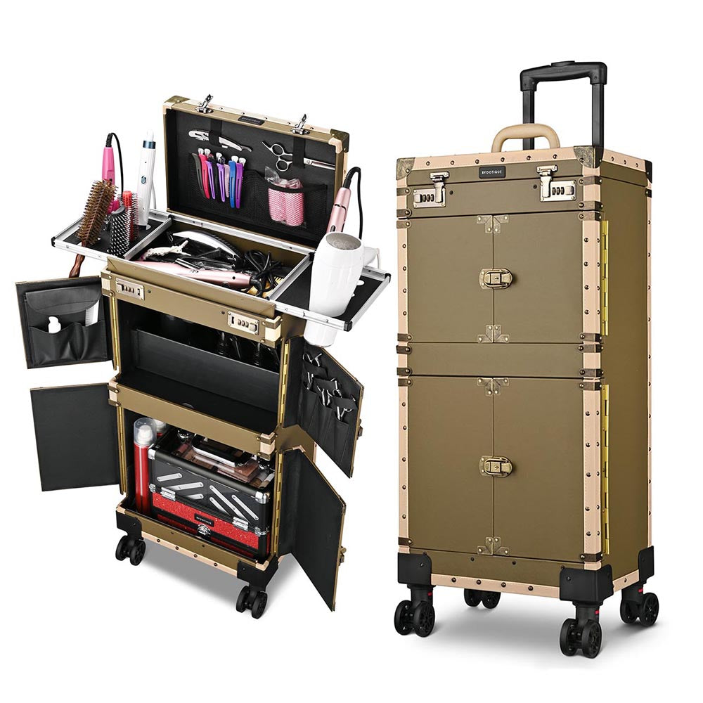 TheLAShop XL Bronze Rolling Hair Stylist Salon Makeup Cosmetic Case - Professional Organizer for Hair Stylists, Makeup Artists & Beauty Professionals - Perfect for Salon, Travel & Home Storage