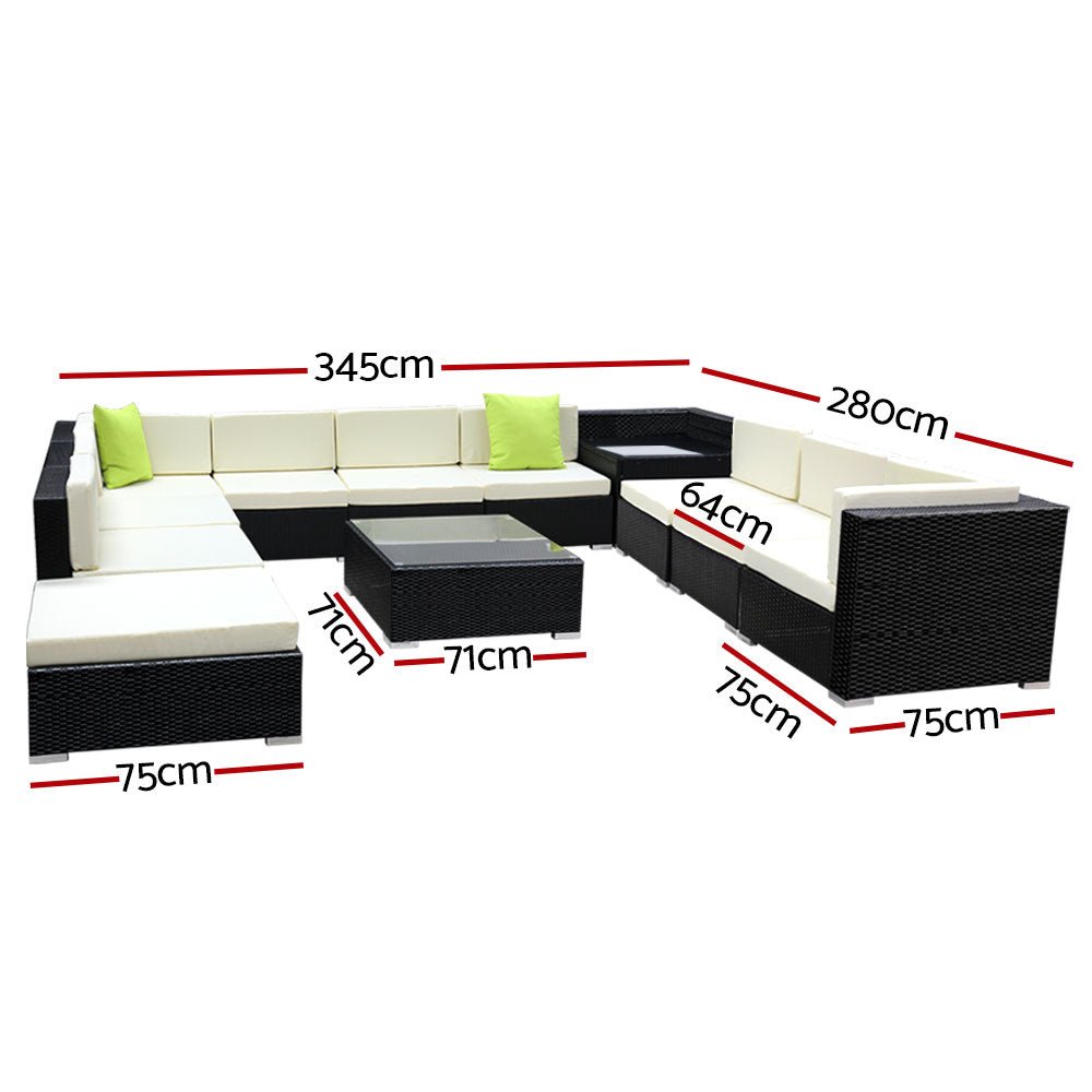 12-Piece Beige Wicker Outdoor Lounge Set with Storage Cover - Perfect for Patio, Garden, Poolside & Backyard Relaxation